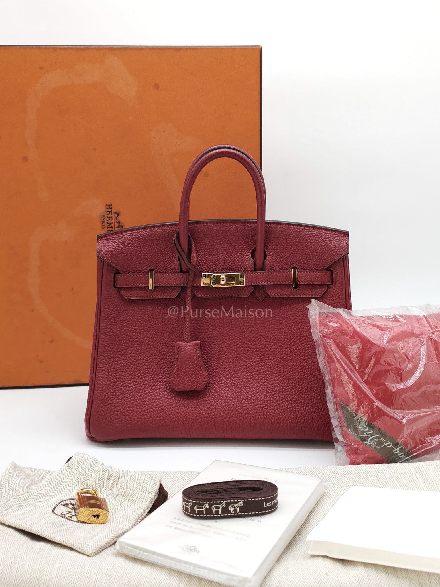 Birkin 25 Retourne Rouge Grenat in Togo Leather and Gold Hardware Stamp X (2016) | Purse Maison Luxury Bags Shop