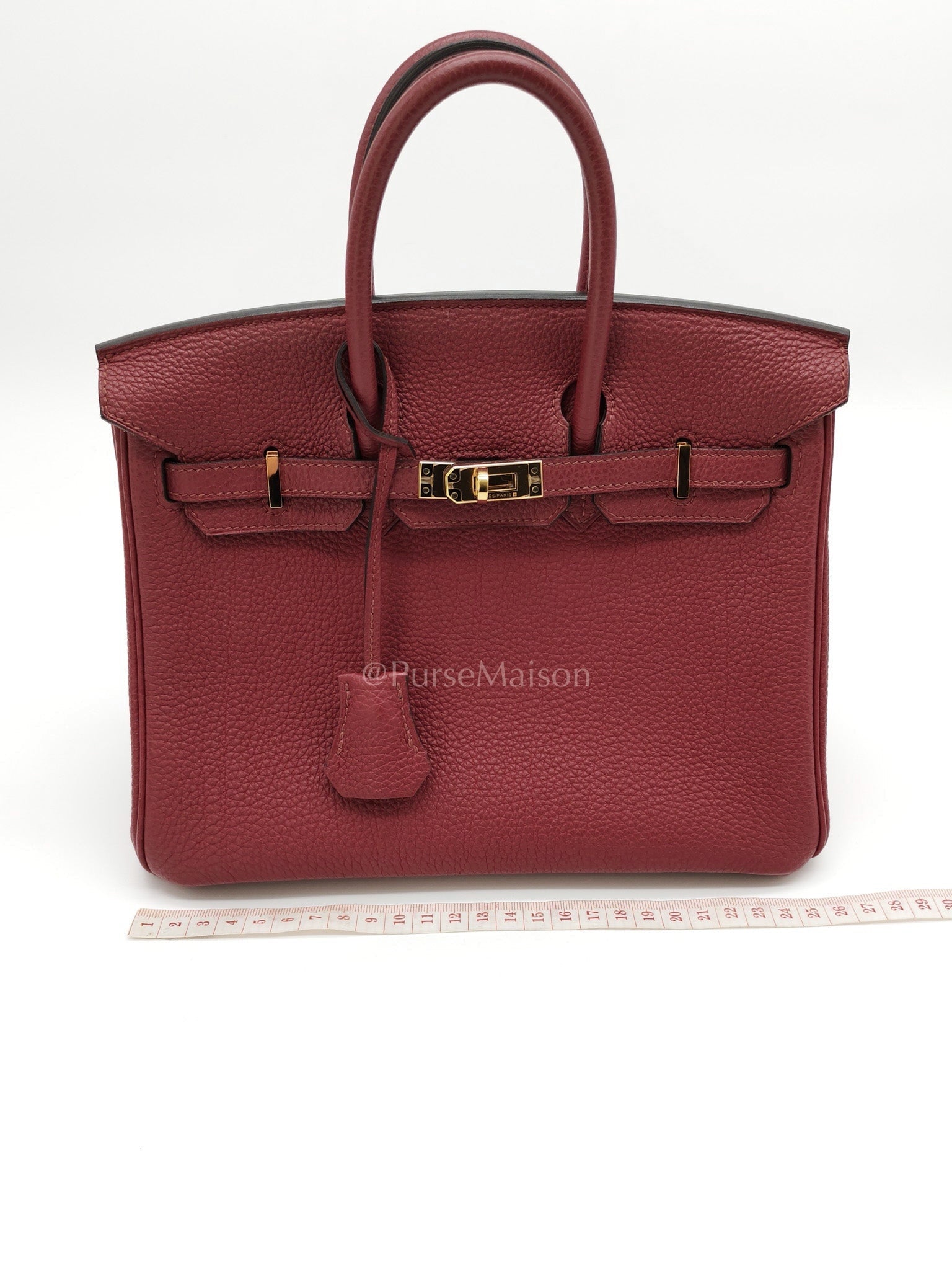 Birkin 25 Retourne Rouge Grenat in Togo Leather and Gold Hardware Stamp X (2016) | Purse Maison Luxury Bags Shop