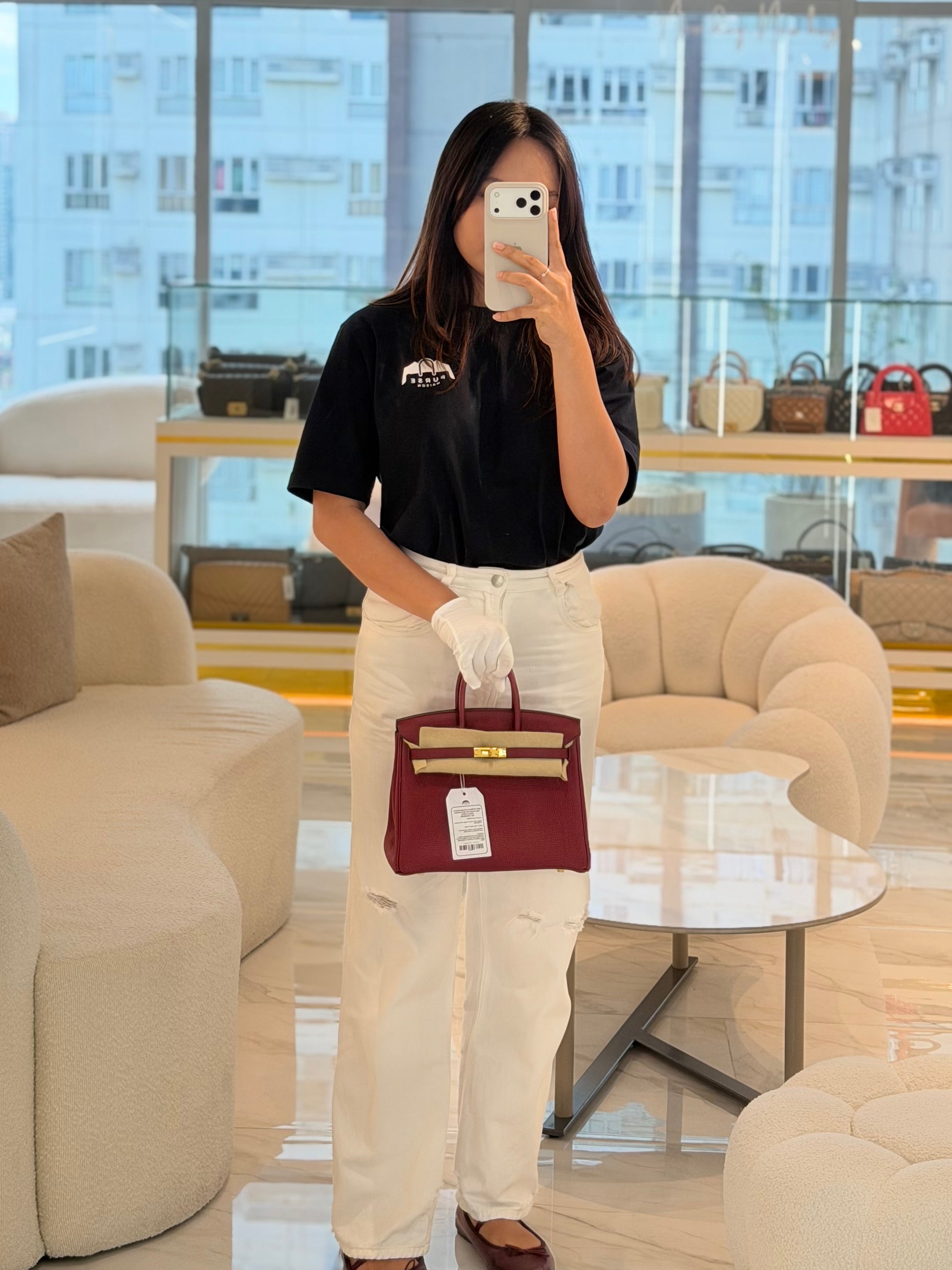 Birkin 25 Retourne Rouge Grenat in Togo Leather and Gold Hardware Stamp X (2016) | Purse Maison Luxury Bags Shop