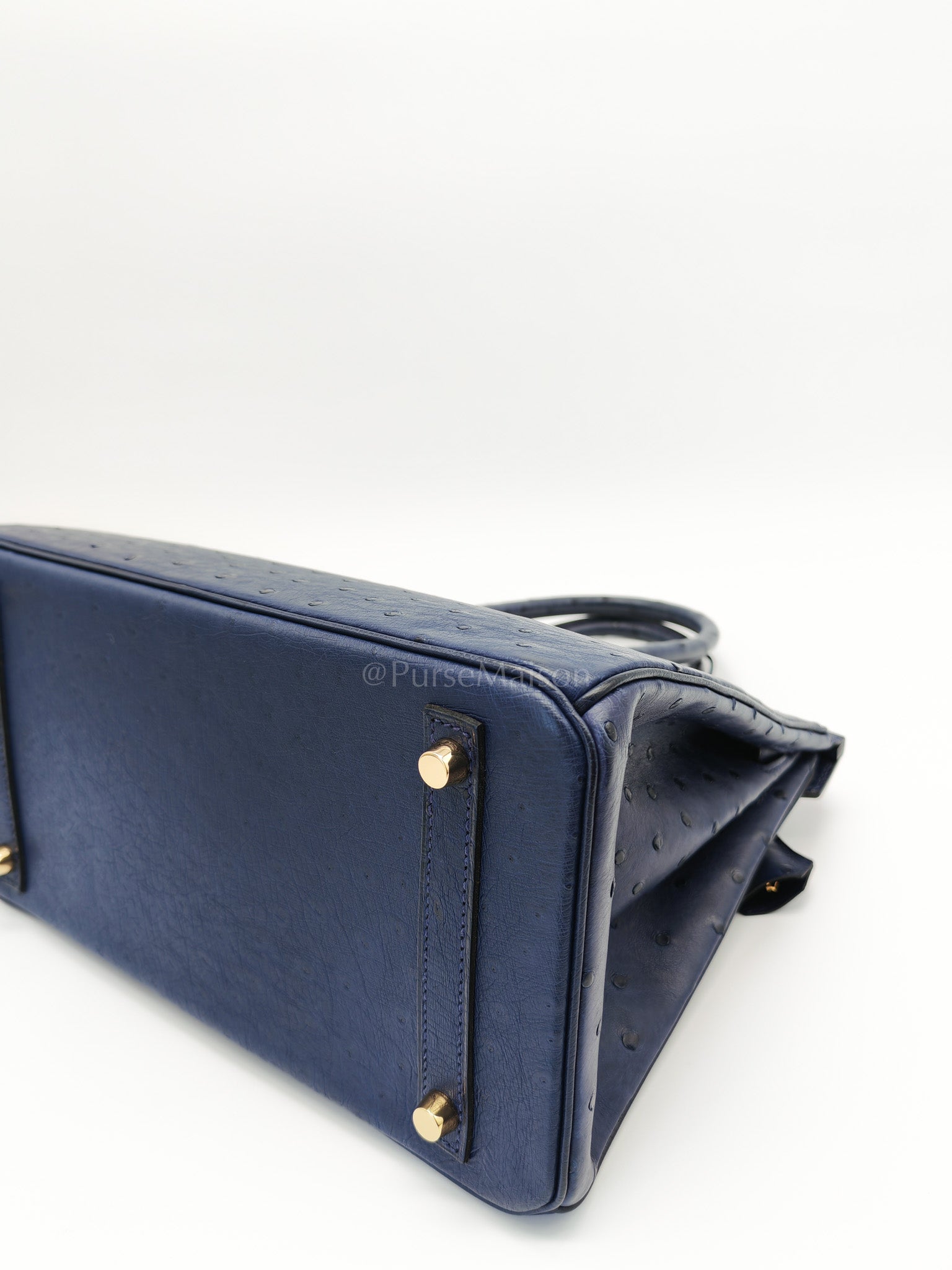 Birkin 30 Autruche in Bleu Iris Ostrich Leather Gold Hardware Stamp T(2015) | Purse Maison Luxury Bags Shop