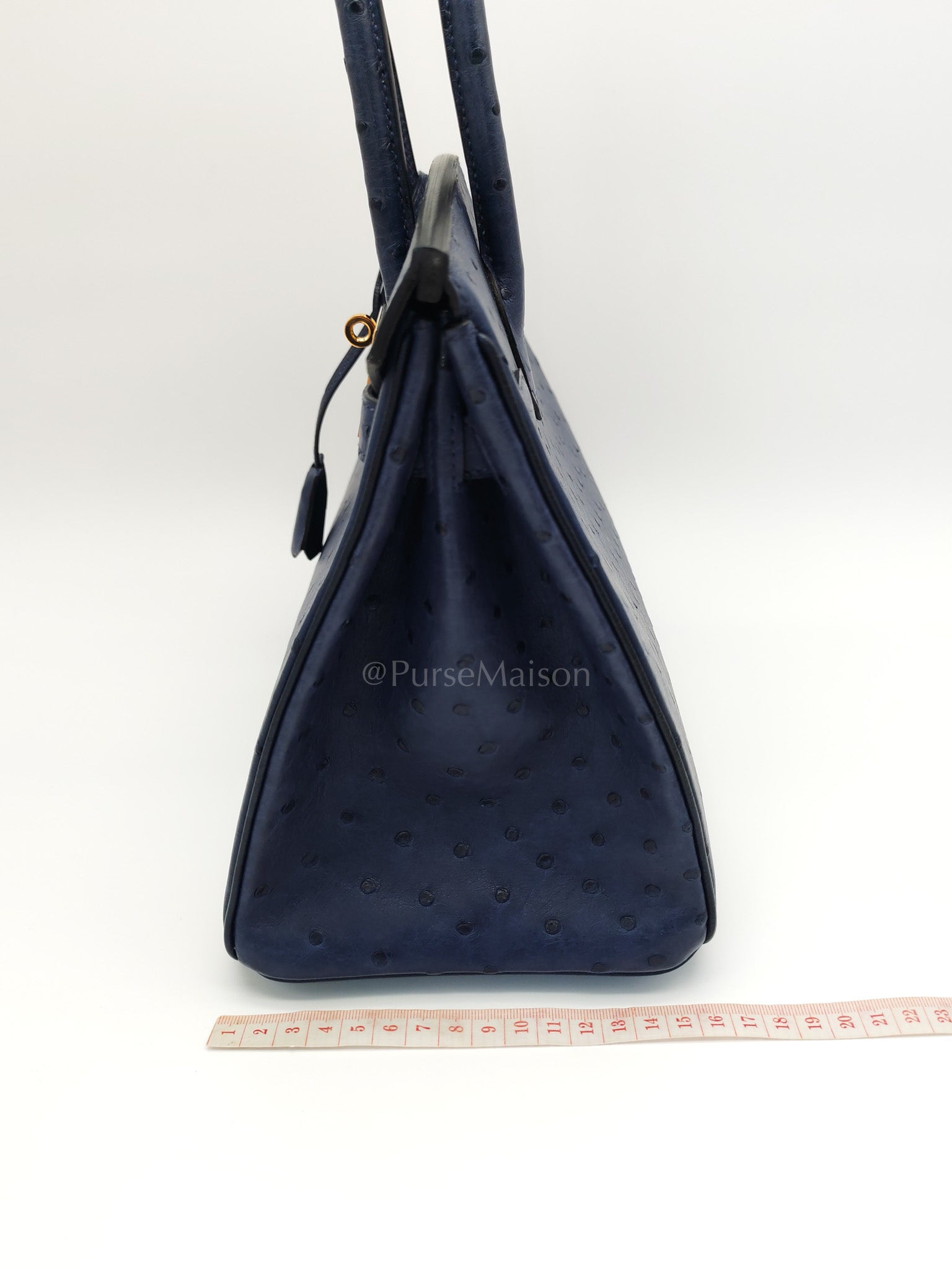 Birkin 30 Autruche in Bleu Iris Ostrich Leather Gold Hardware Stamp T(2015) | Purse Maison Luxury Bags Shop