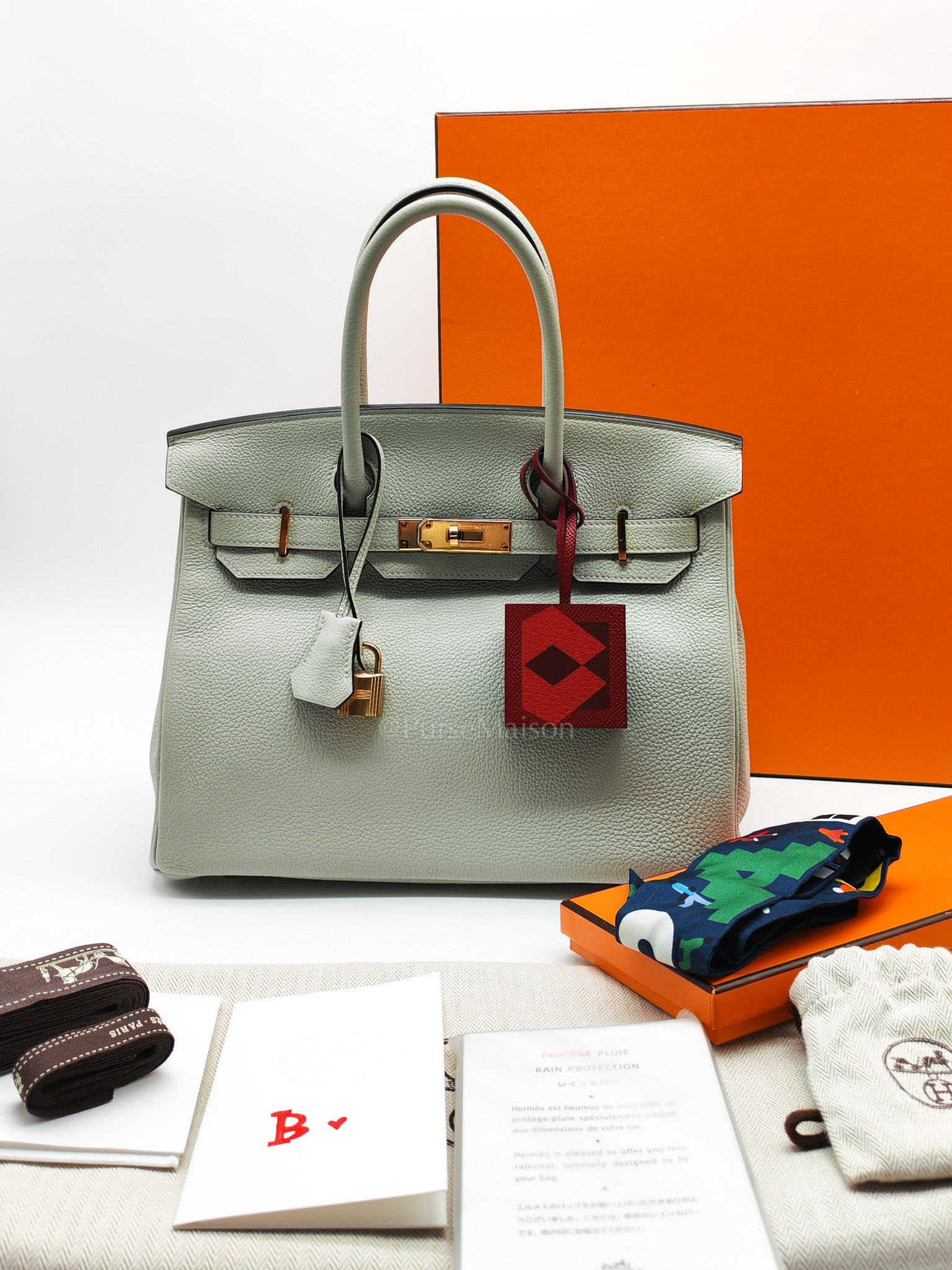 Birkin 30 Gris Neve Togo Leather in Gold Hardware Stamp B(2023) with Free Twilly and Charms | Purse Maison Luxury Bags Shop
