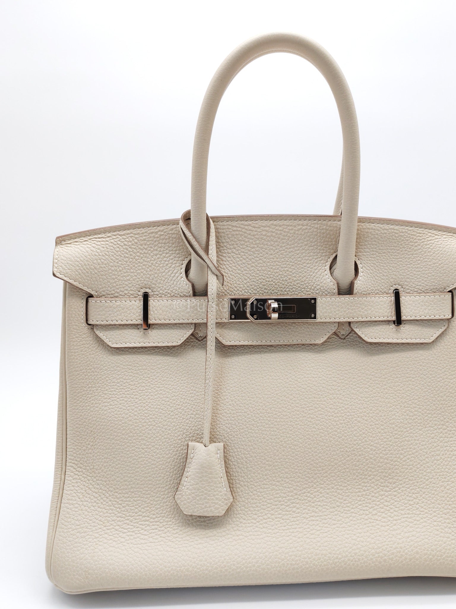 Birkin 30 in Craie Togo Leather Palladium Hardware Stamp C(2018) w/ Free Twilly | Purse Maison Luxury Bags Shop