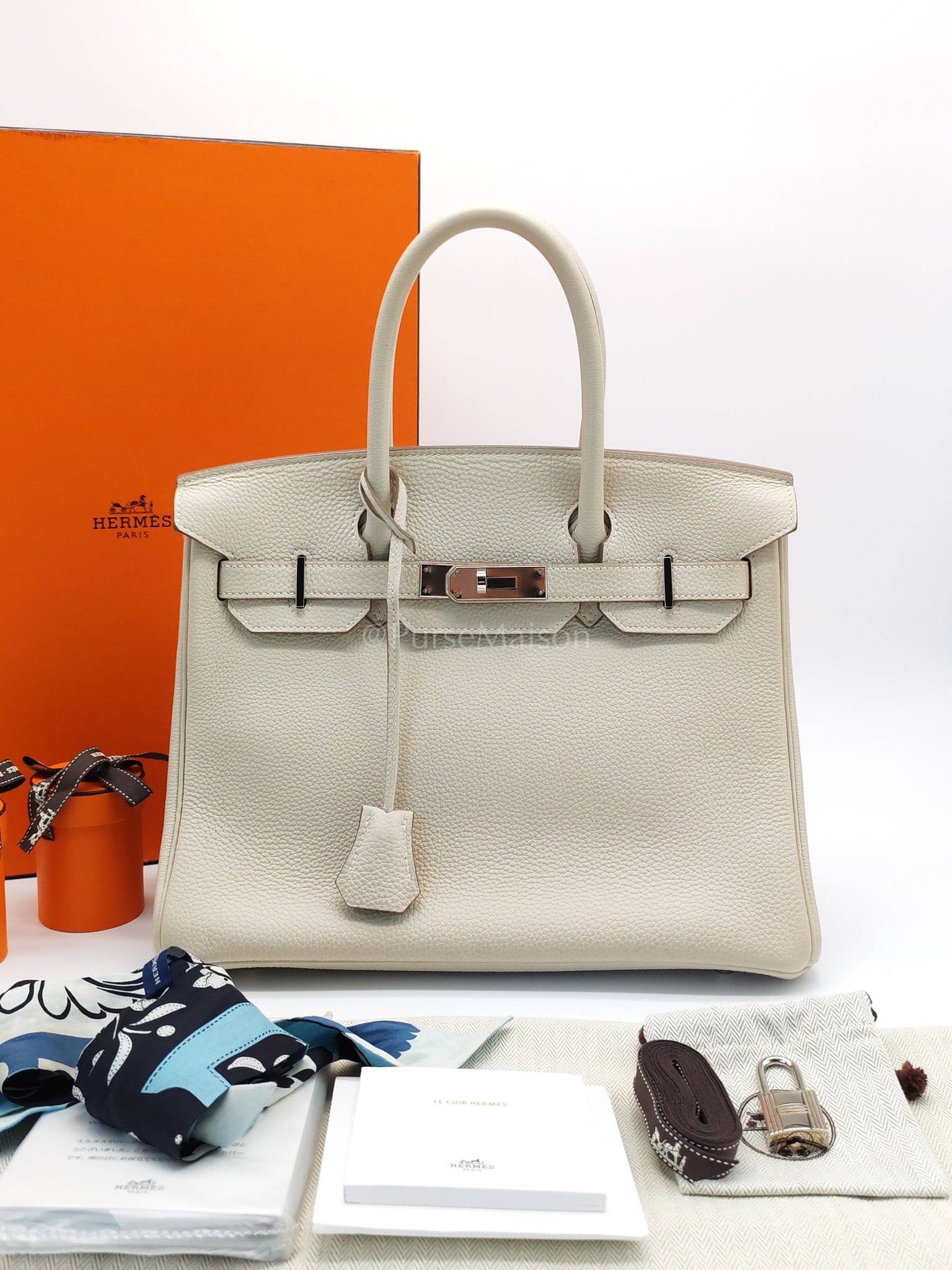 Birkin 30 in Craie Togo Leather Palladium Hardware Stamp C(2018) w/ Free Twilly | Purse Maison Luxury Bags Shop