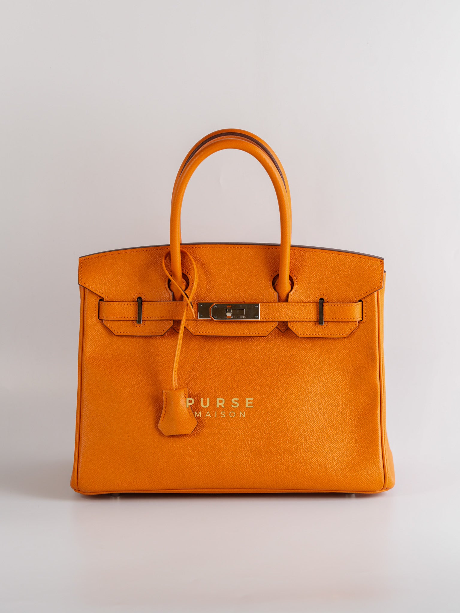 Birkin 30 in Orange Veau Epsom & Palladium Hardware Stamp Square Q | Purse Maison Luxury Bags Shop