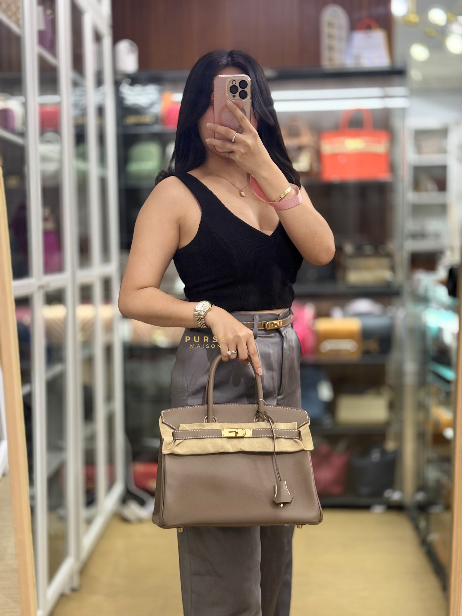 Birkin 30 Retourne Etoupe in Togo Leather and Gold Hardware Stamp W (2024) | Purse Maison Luxury Bags Shop