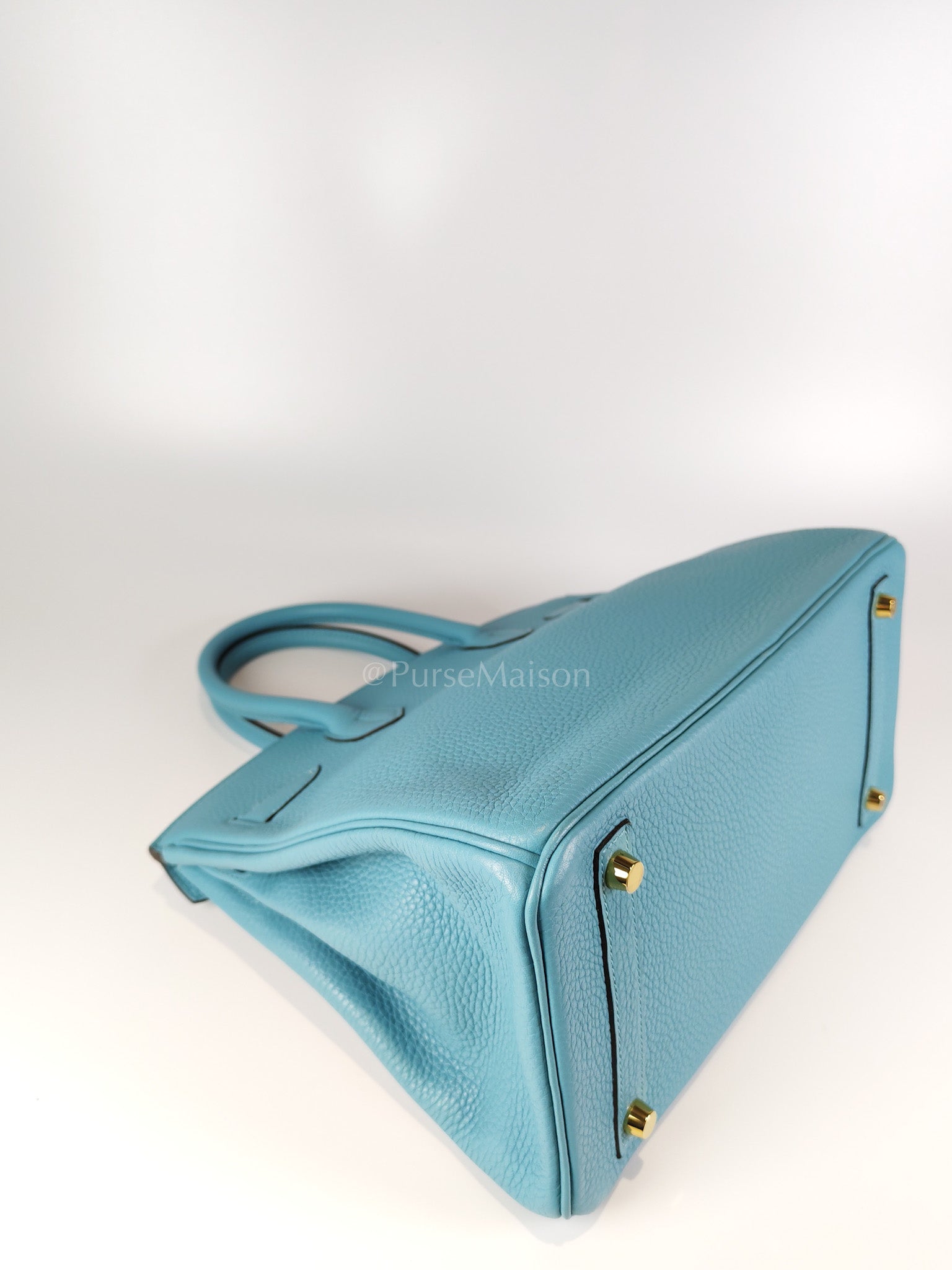 Birkin 30 Retourne in Bleu Saint Clemence and Gold Hardware Stamp T (2015) | Purse Maison Luxury Bags Shop