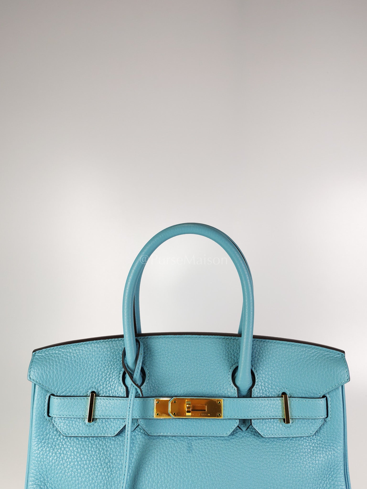 Birkin 30 Retourne in Bleu Saint Clemence and Gold Hardware Stamp T (2015) | Purse Maison Luxury Bags Shop
