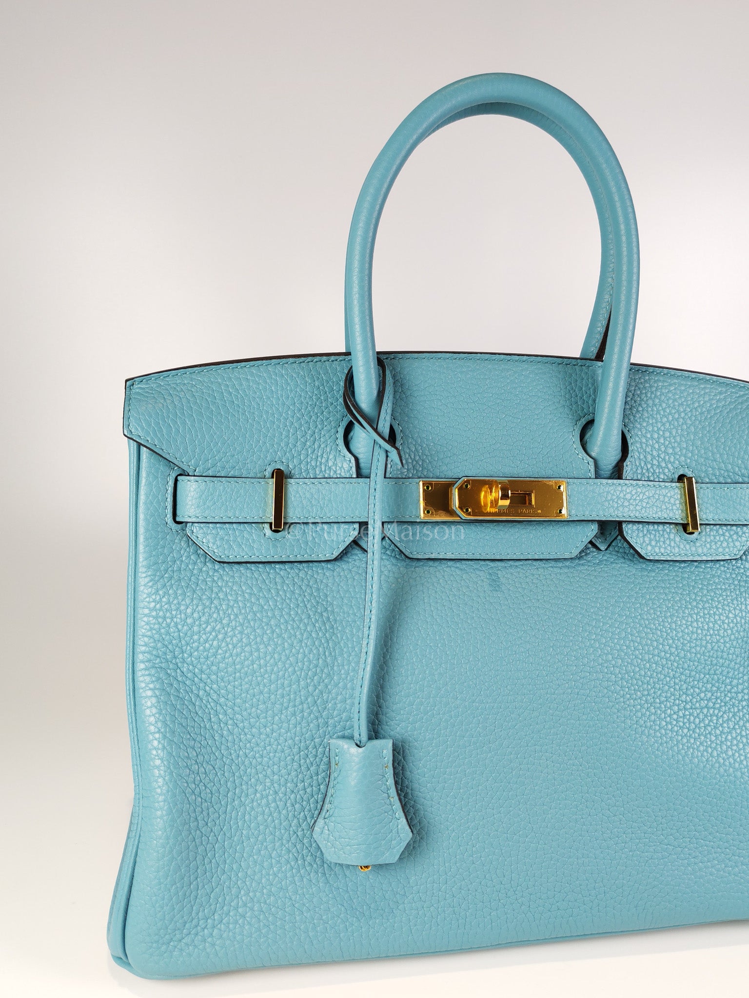 Birkin 30 Retourne in Bleu Saint Clemence and Gold Hardware Stamp T (2015) | Purse Maison Luxury Bags Shop
