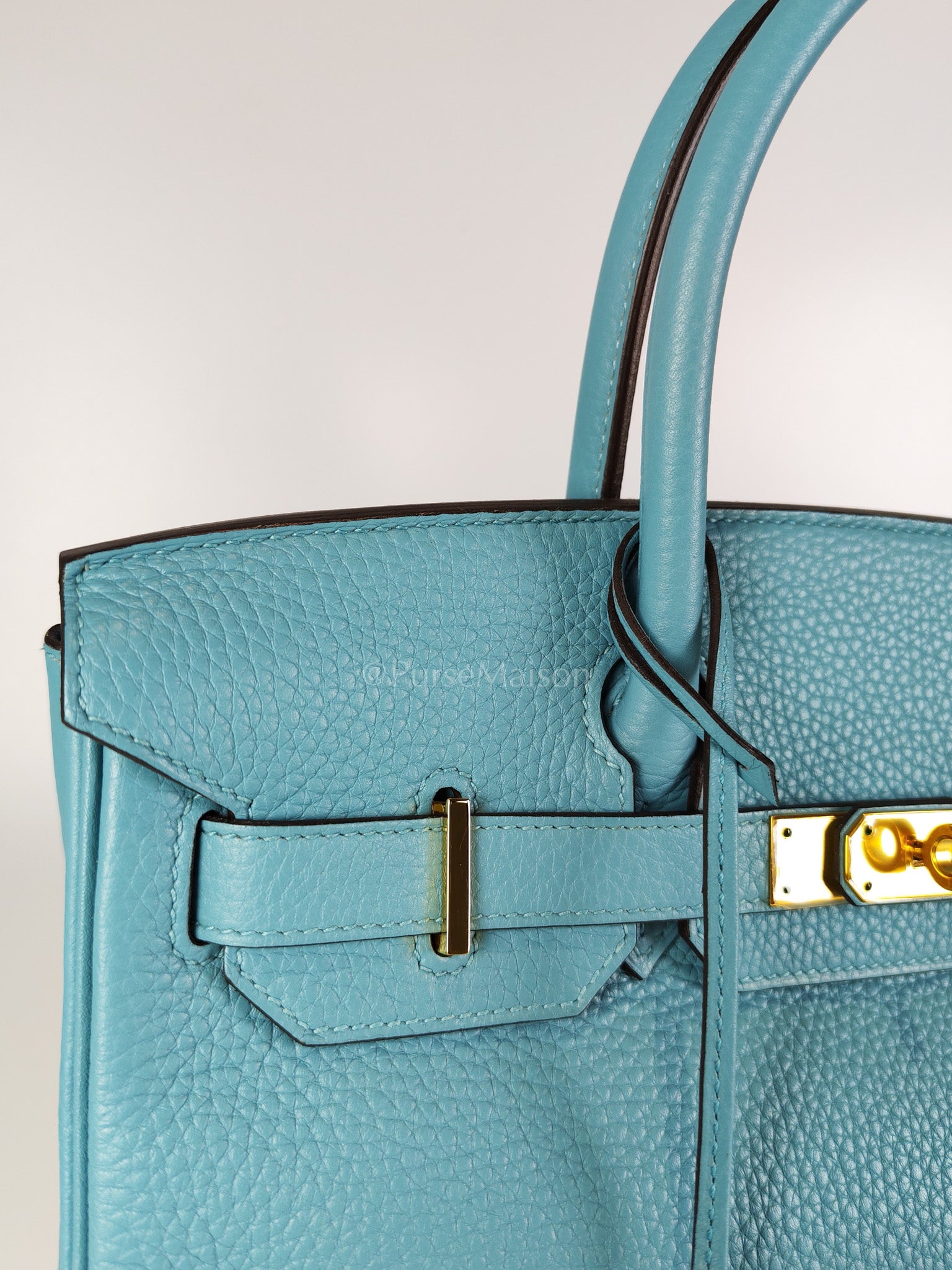 Birkin 30 Retourne in Bleu Saint Clemence and Gold Hardware Stamp T (2015) | Purse Maison Luxury Bags Shop