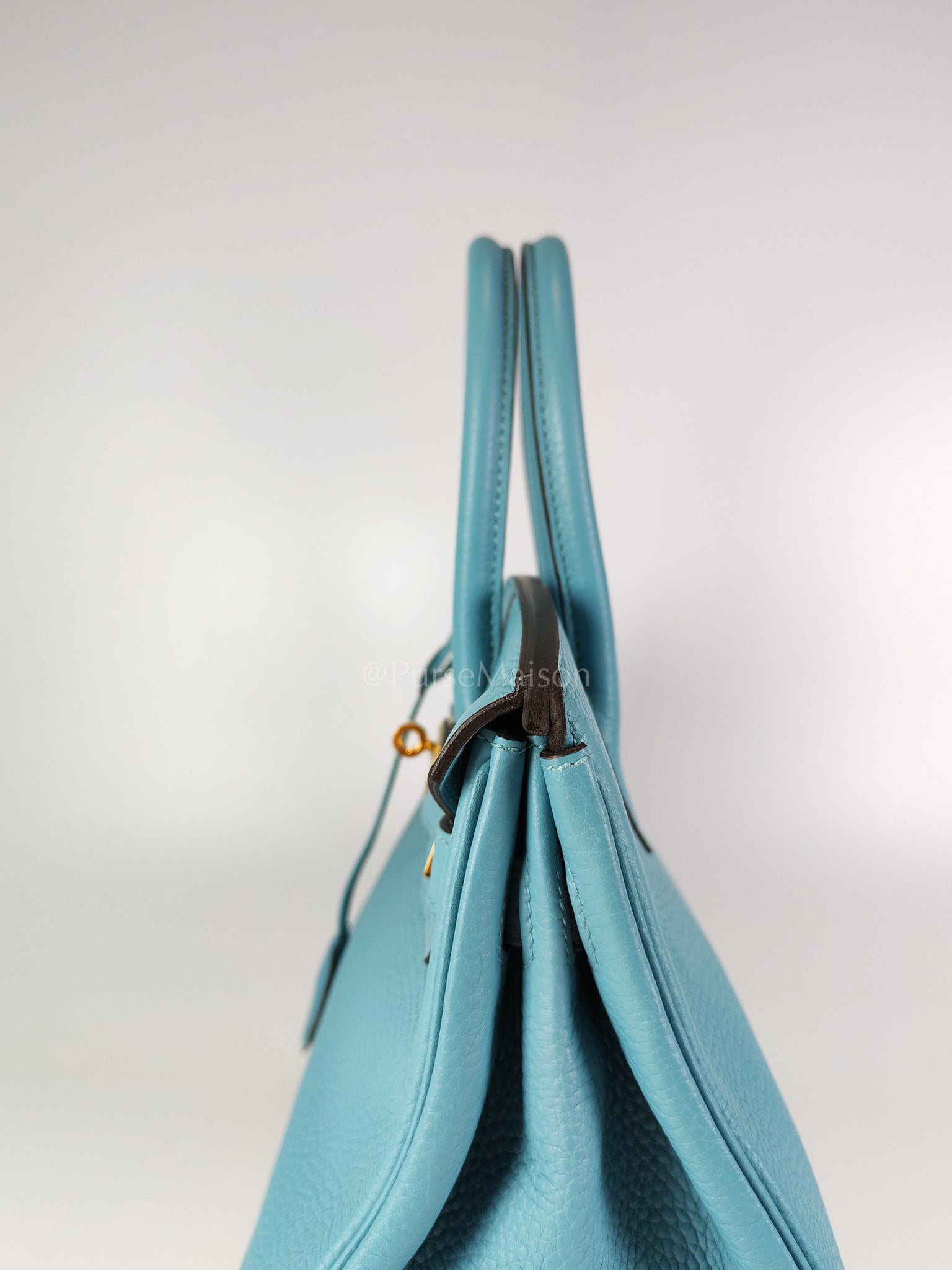 Birkin 30 Retourne in Bleu Saint Clemence and Gold Hardware Stamp T (2015) | Purse Maison Luxury Bags Shop