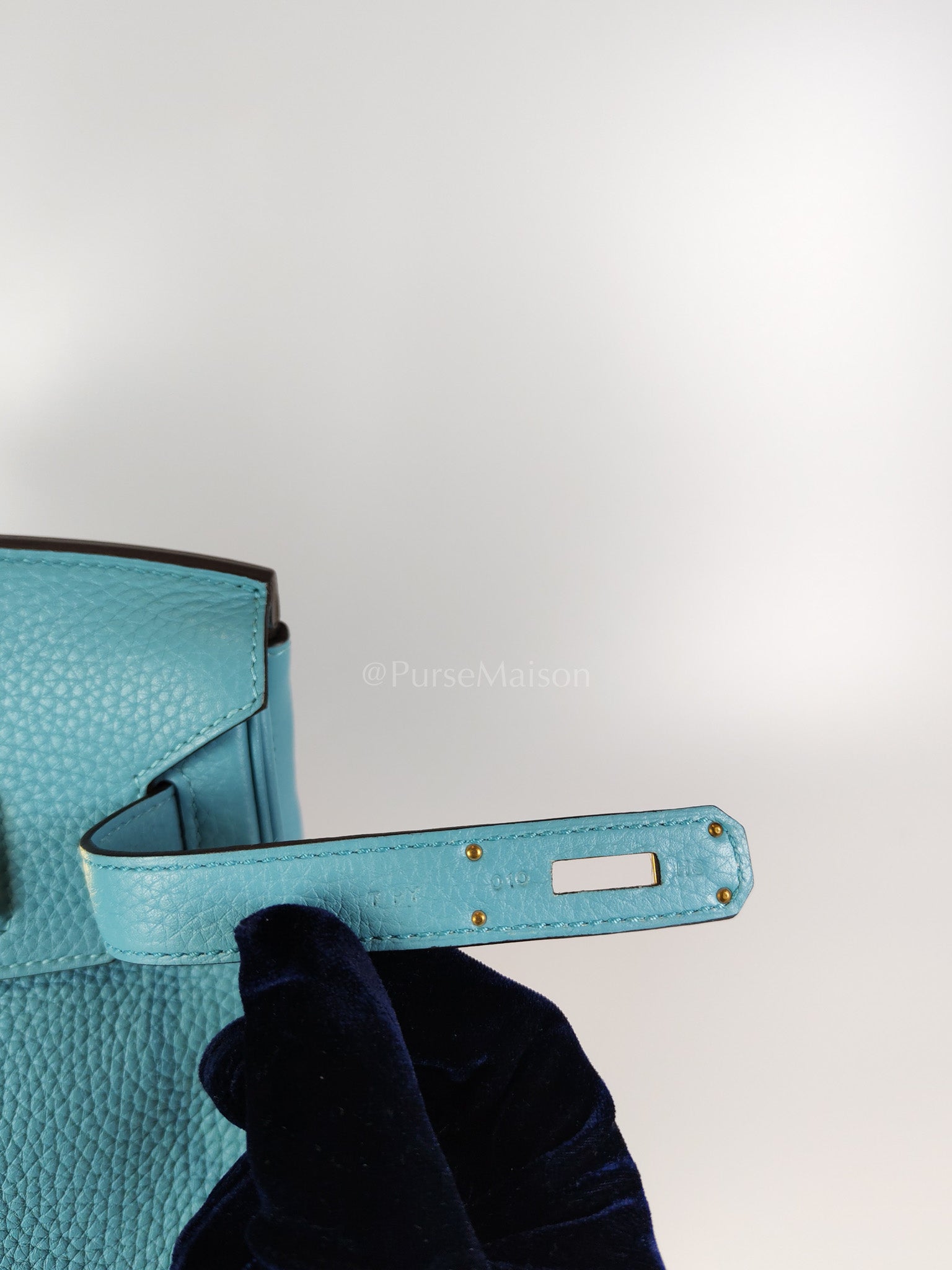 Birkin 30 Retourne in Bleu Saint Clemence and Gold Hardware Stamp T (2015) | Purse Maison Luxury Bags Shop