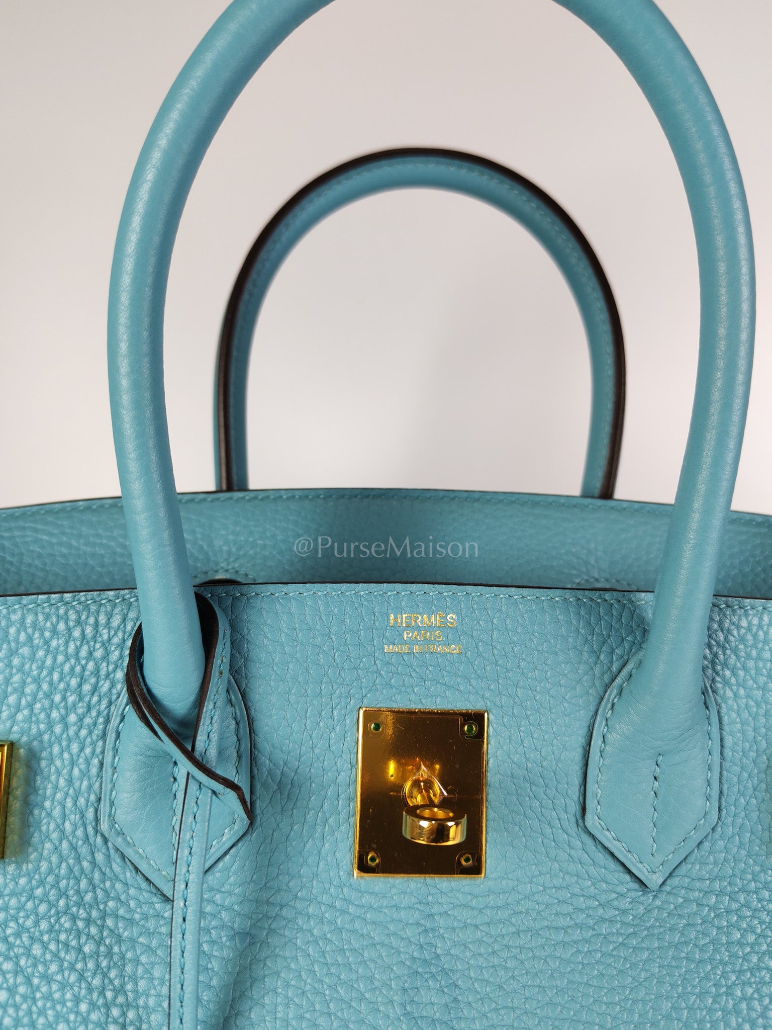 Birkin 30 Retourne in Bleu Saint Clemence and Gold Hardware Stamp T (2015) | Purse Maison Luxury Bags Shop