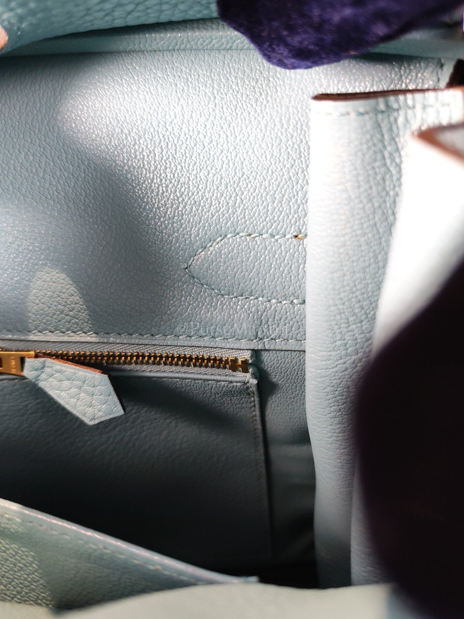 Birkin 30 Retourne in Bleu Saint Clemence and Gold Hardware Stamp T (2015) | Purse Maison Luxury Bags Shop