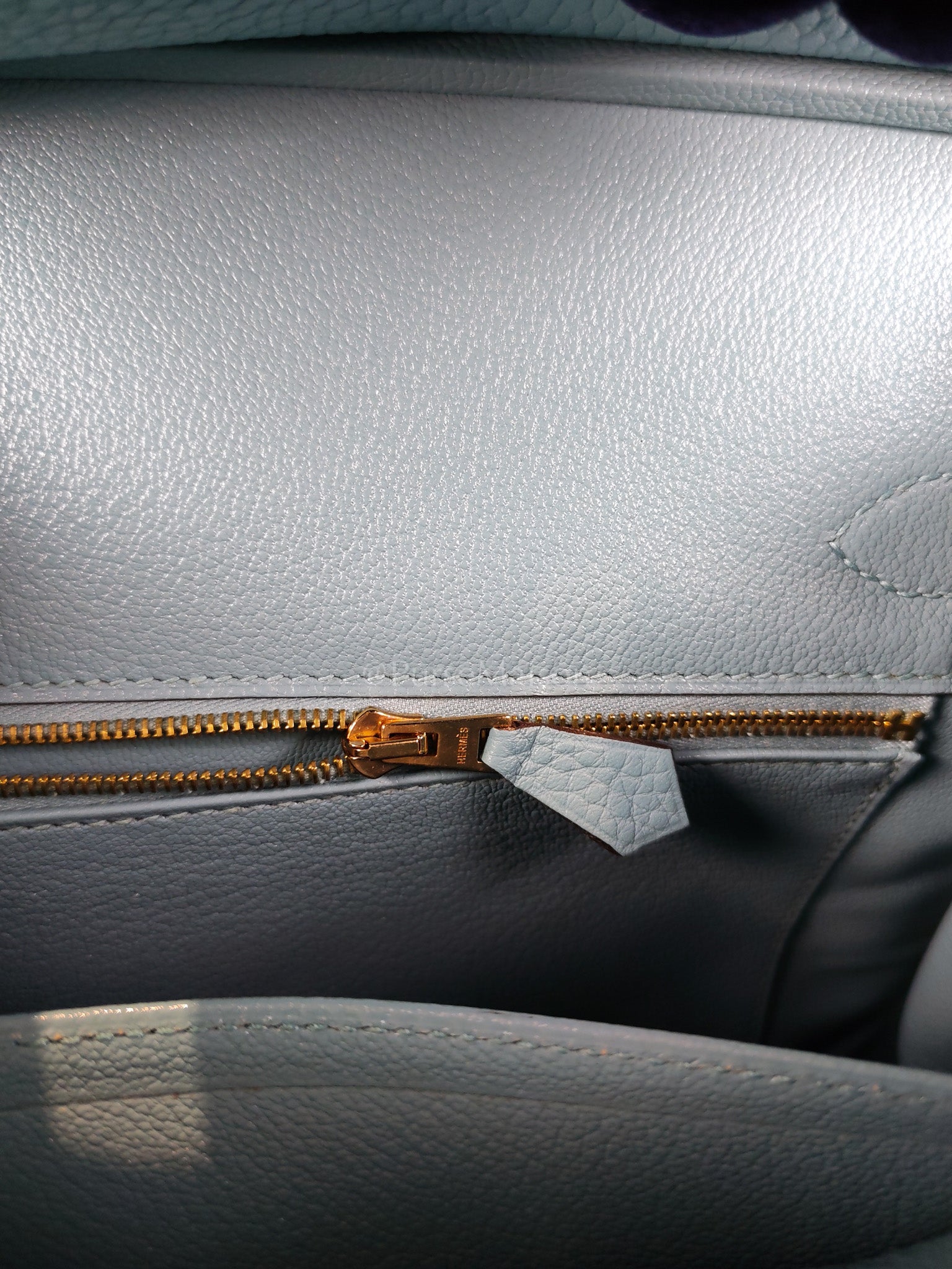 Birkin 30 Retourne in Bleu Saint Clemence and Gold Hardware Stamp T (2015) | Purse Maison Luxury Bags Shop