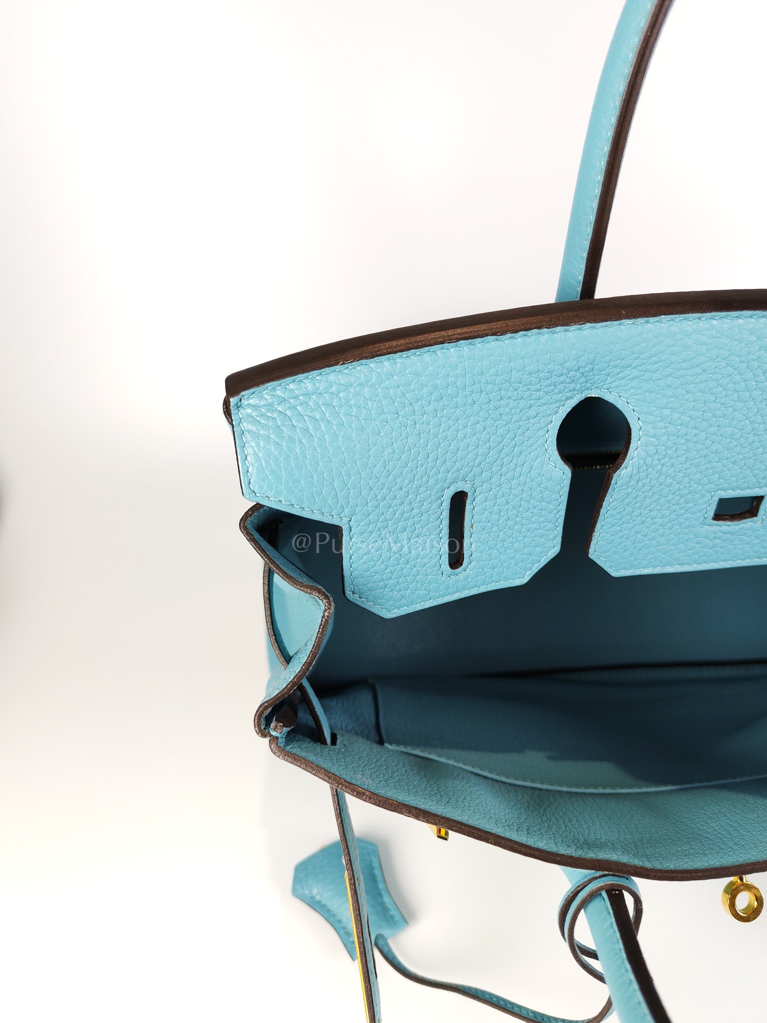 Birkin 30 Retourne in Bleu Saint Clemence and Gold Hardware Stamp T (2015) | Purse Maison Luxury Bags Shop