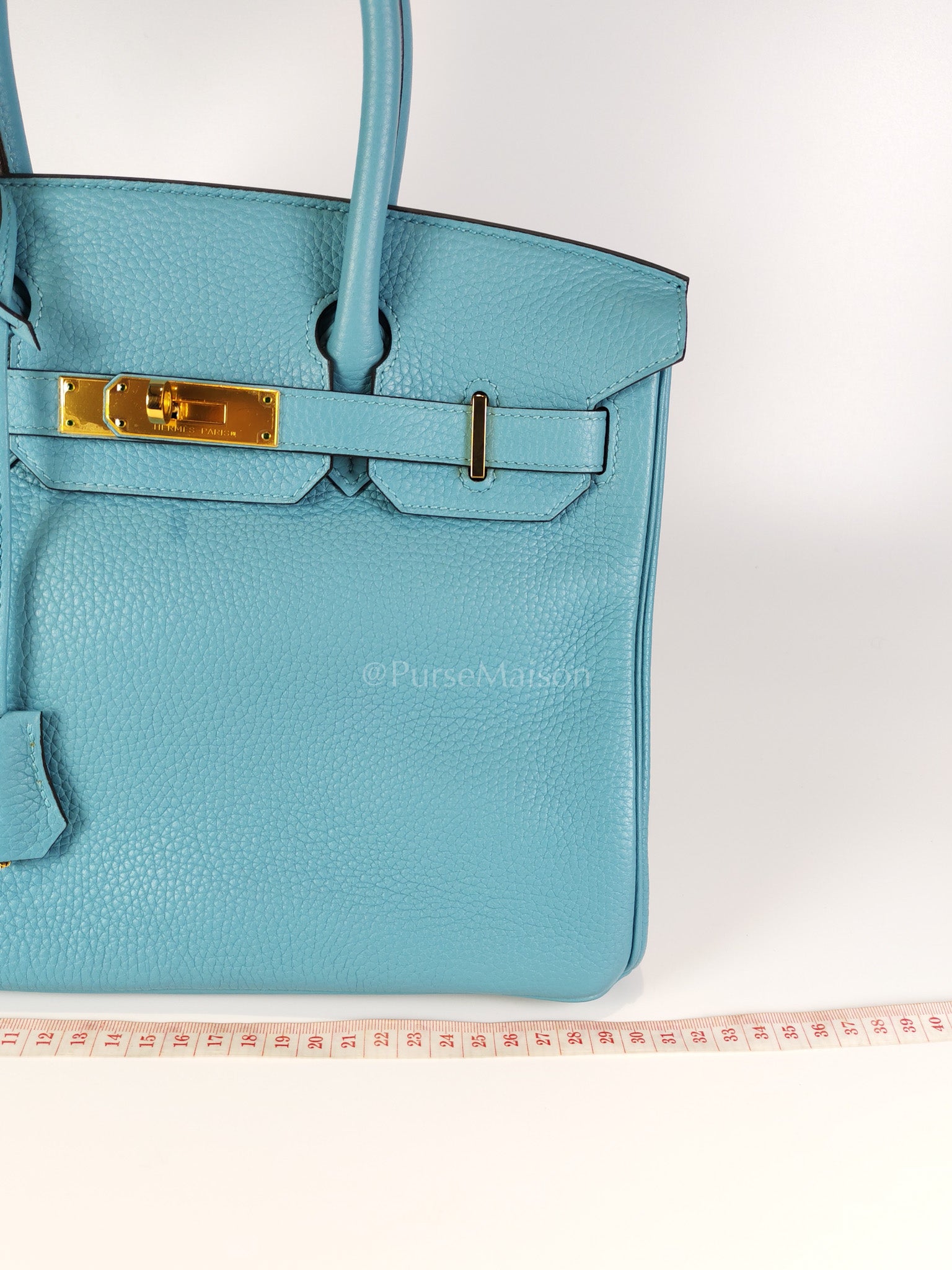 Birkin 30 Retourne in Bleu Saint Clemence and Gold Hardware Stamp T (2015) | Purse Maison Luxury Bags Shop