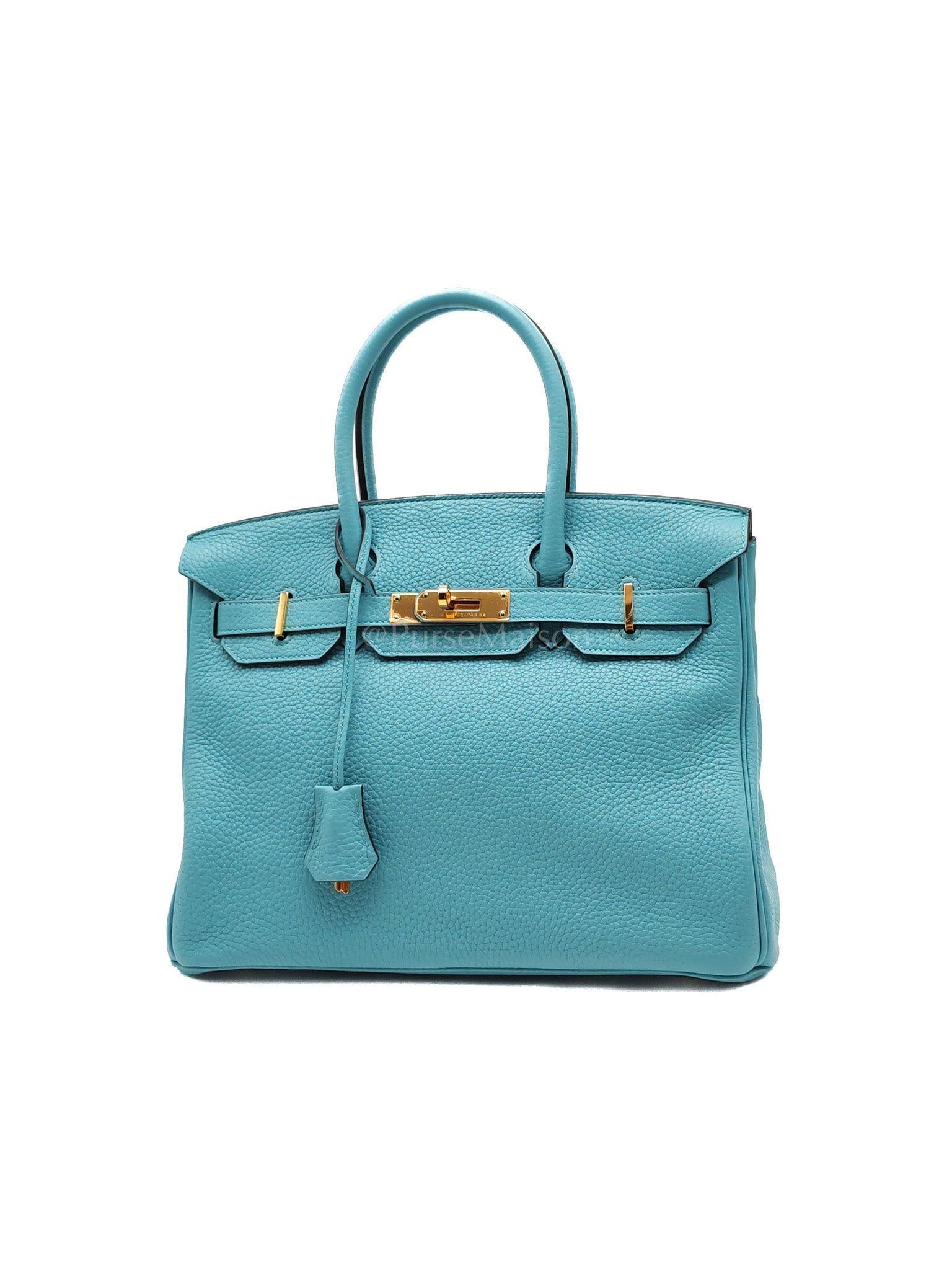 Birkin 30 Retourne in Bleu Saint Clemence and Gold Hardware Stamp T (2015) | Purse Maison Luxury Bags Shop