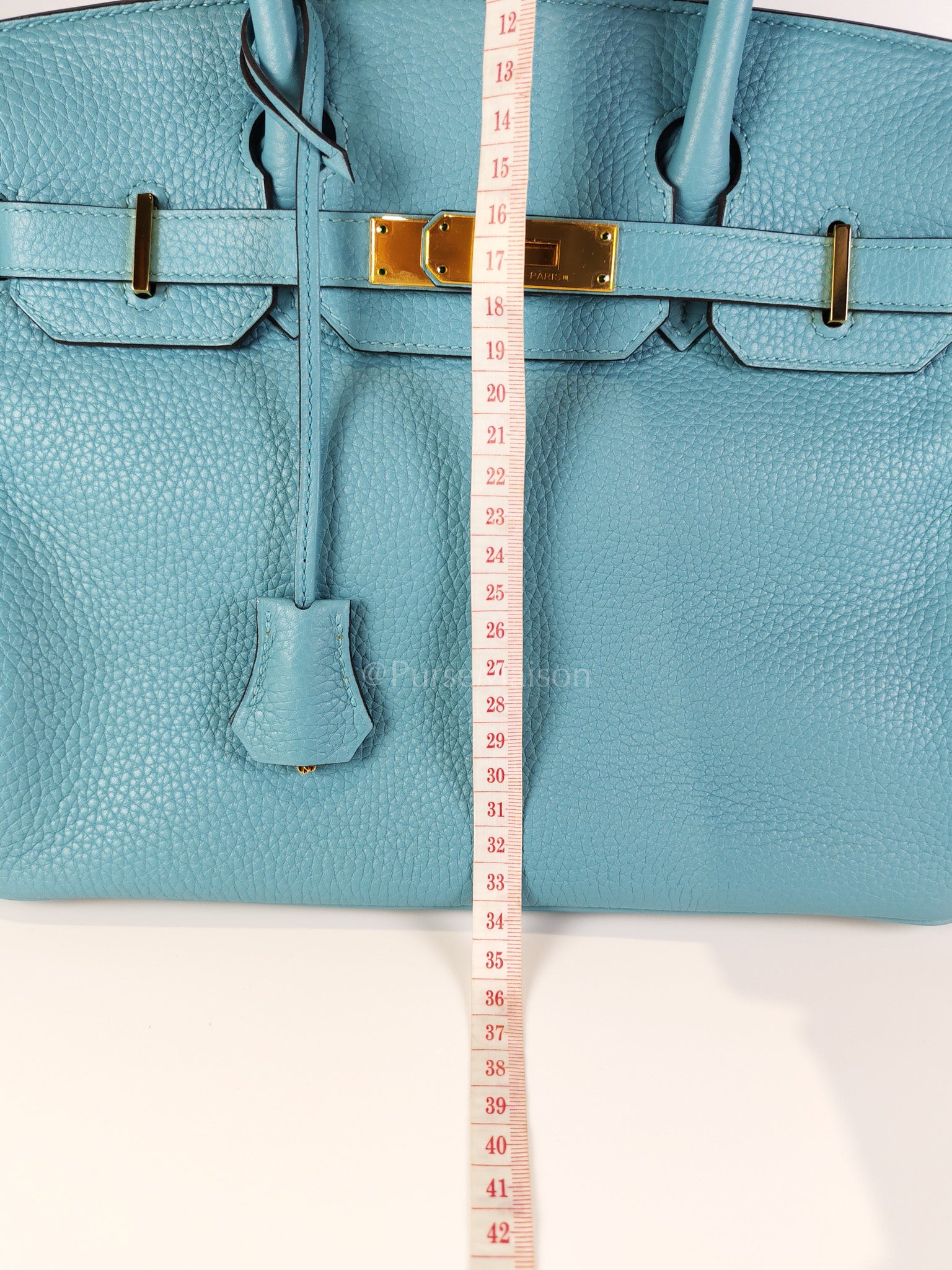Birkin 30 Retourne in Bleu Saint Clemence and Gold Hardware Stamp T (2015) | Purse Maison Luxury Bags Shop
