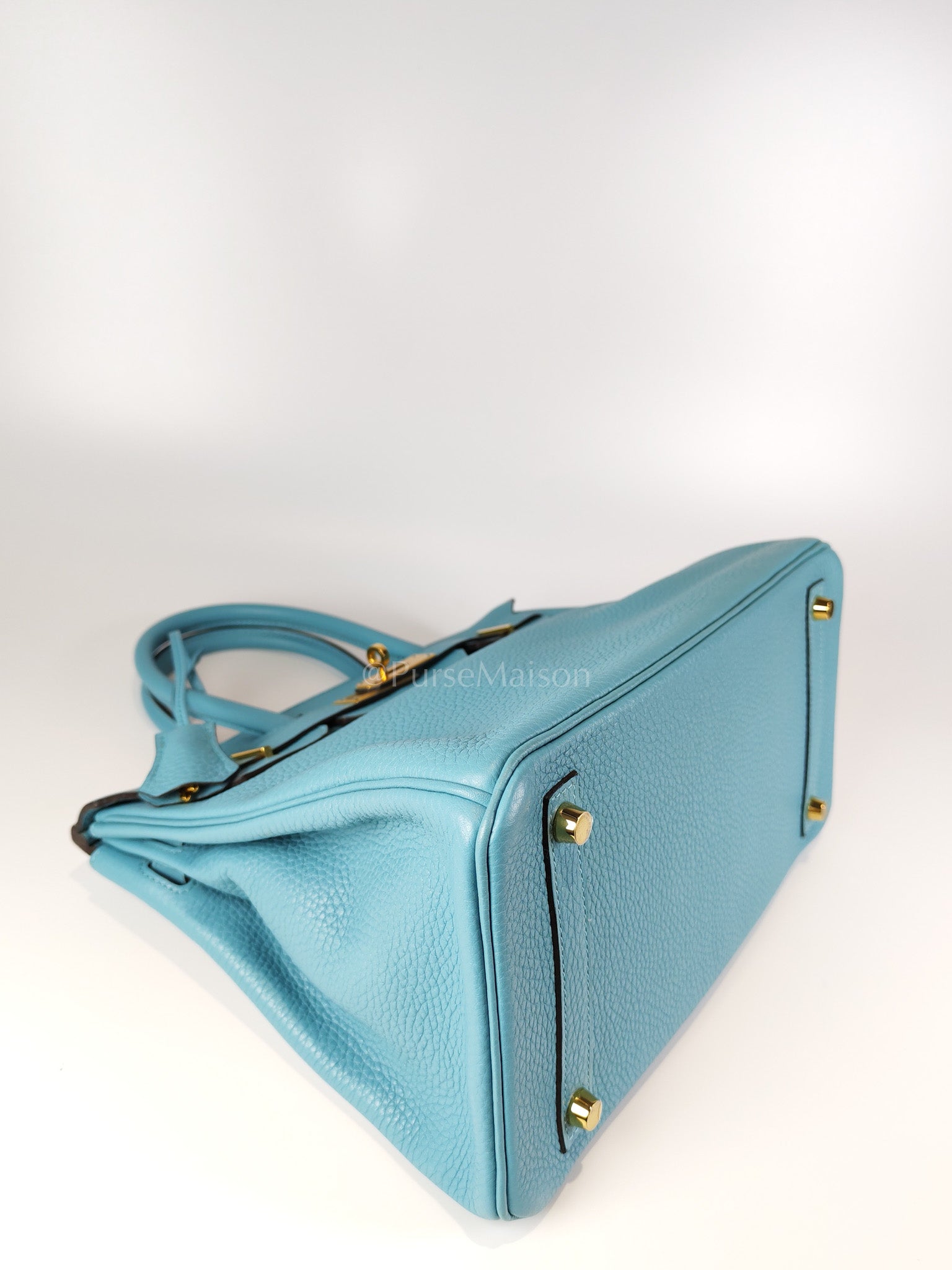 Birkin 30 Retourne in Bleu Saint Clemence and Gold Hardware Stamp T (2015) | Purse Maison Luxury Bags Shop