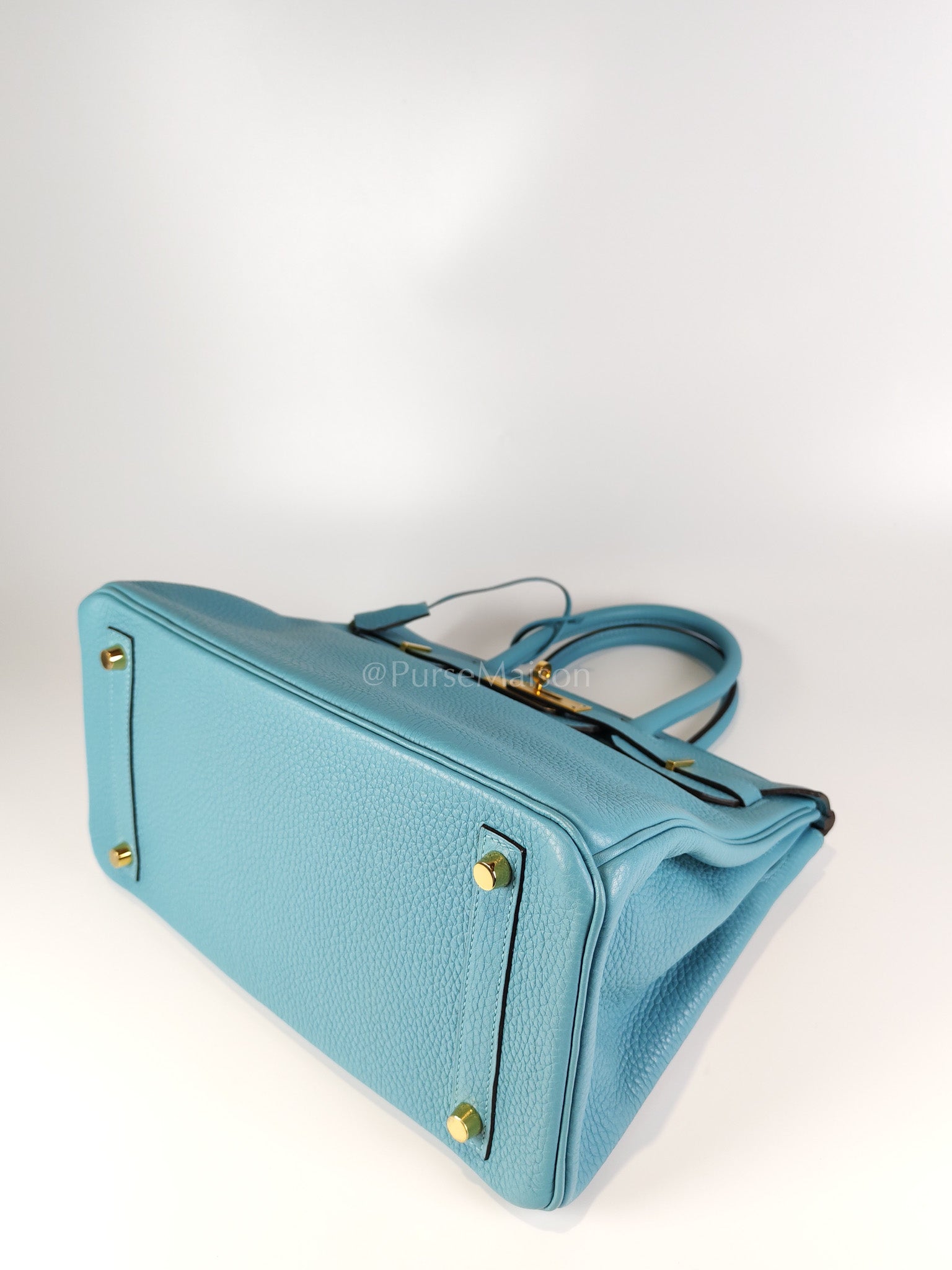 Birkin 30 Retourne in Bleu Saint Clemence and Gold Hardware Stamp T (2015) | Purse Maison Luxury Bags Shop