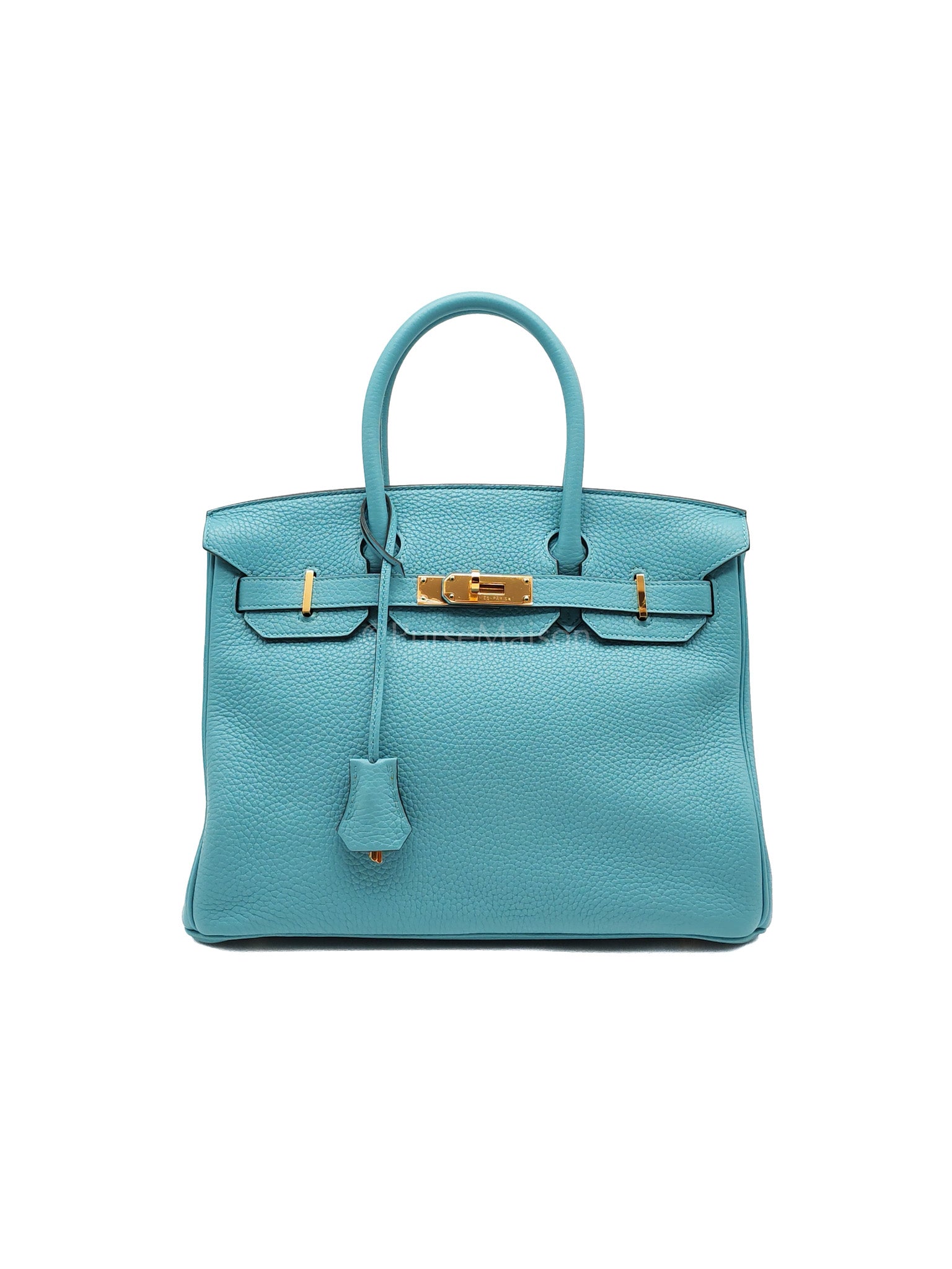 Birkin 30 Retourne in Bleu Saint Clemence and Gold Hardware Stamp T (2015) | Purse Maison Luxury Bags Shop