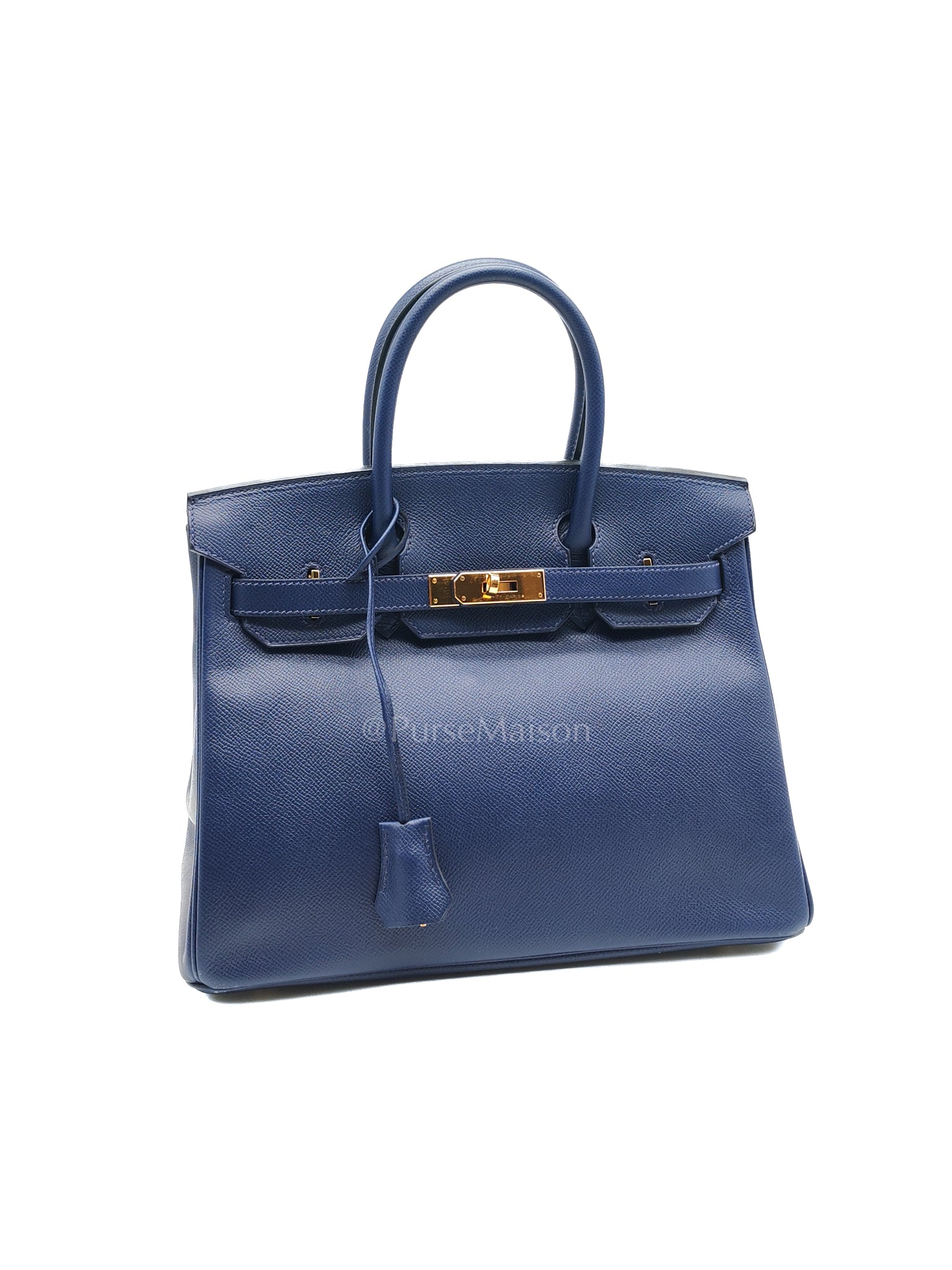 Birkin 30 Retourne in Blue Sapphire Epsom Leather and Gold Hardware Stamp T (2015) | Purse Maison Luxury Bags Shop