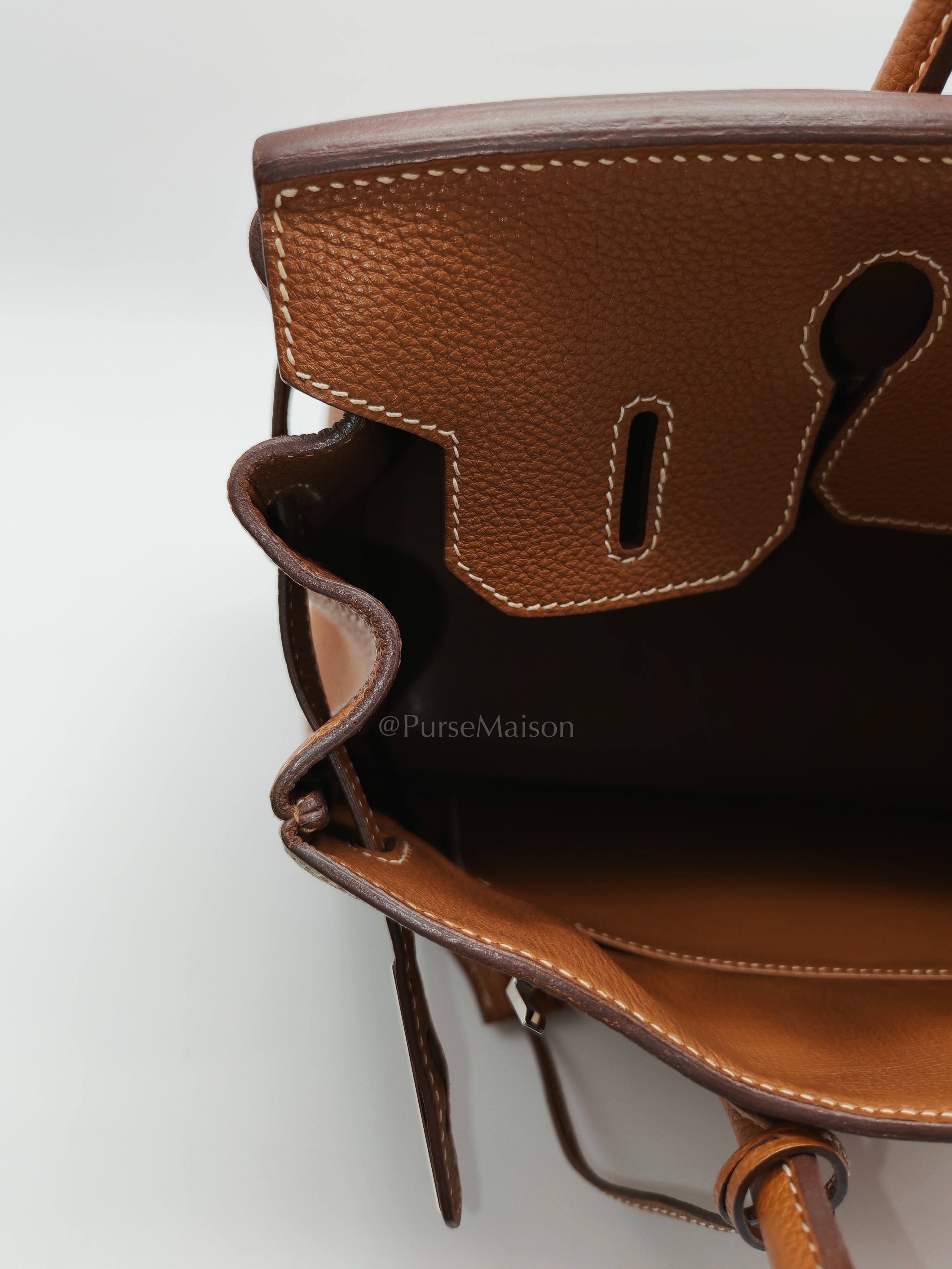 Birkin 30 Retourne in Gold Togo Leather and Palladium Hardware Stamp Square M (2009) | Purse Maison Luxury Bags Shop