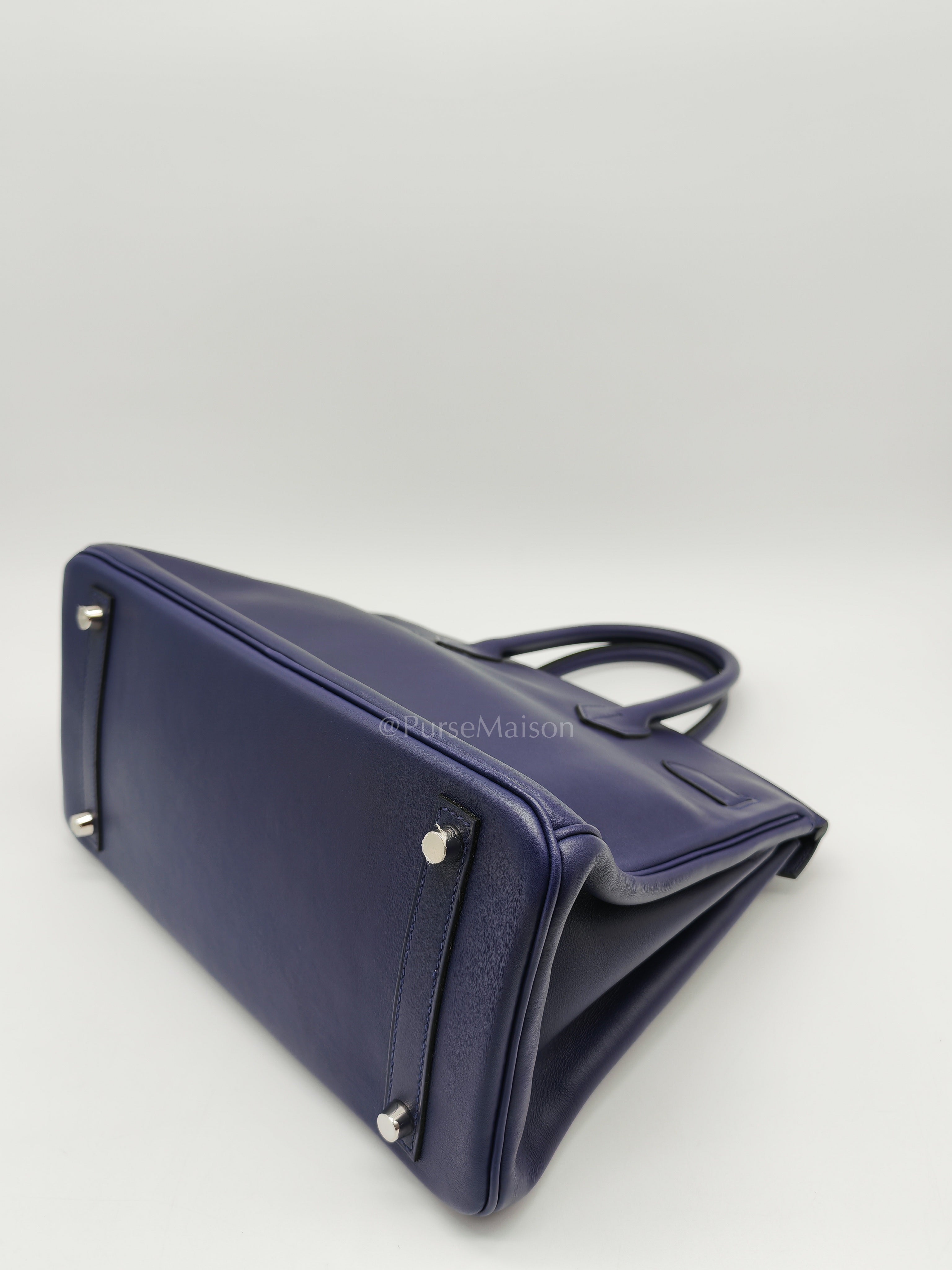 Birkin 30 Retourne in Tressage de Cuir Blue Du Nord/Bleu Encre Epsom in Swift Leather and Palladium Hardware Stamp D (2019) | Purse Maison Luxury Bags Shop