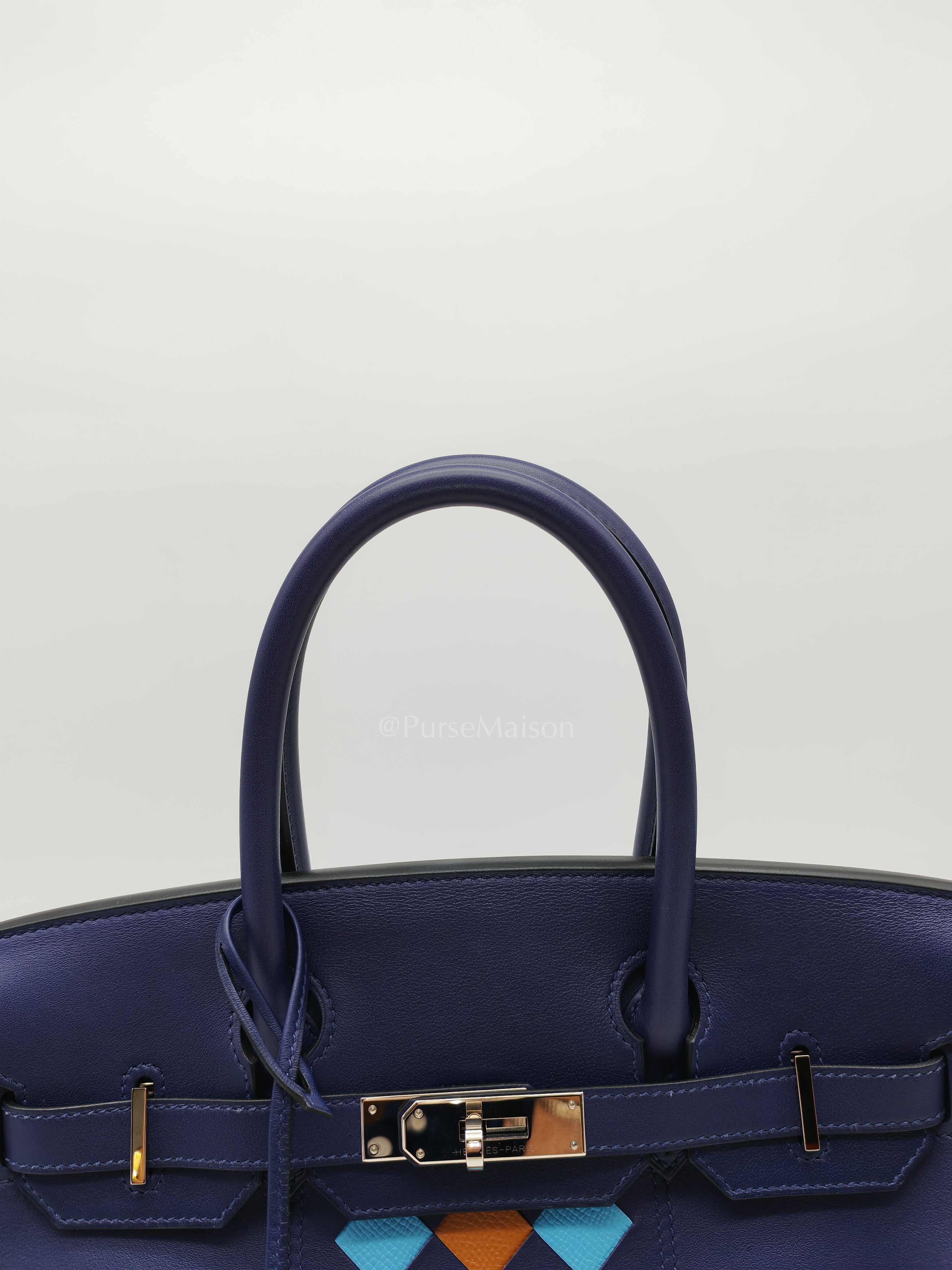 Birkin 30 Retourne in Tressage de Cuir Blue Du Nord/Bleu Encre Epsom in Swift Leather and Palladium Hardware Stamp D (2019) | Purse Maison Luxury Bags Shop