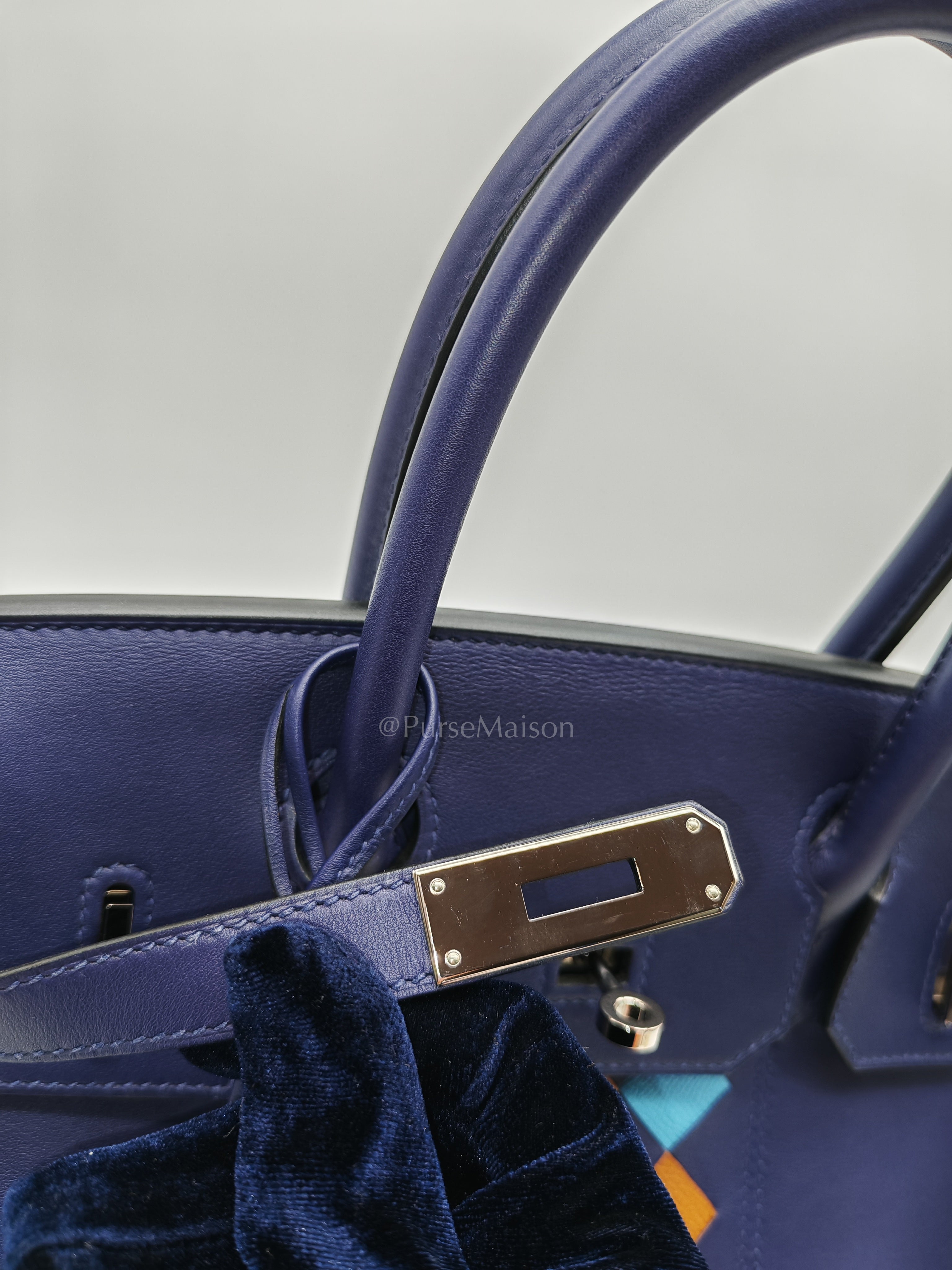 Birkin 30 Retourne in Tressage de Cuir Blue Du Nord/Bleu Encre Epsom in Swift Leather and Palladium Hardware Stamp D (2019) | Purse Maison Luxury Bags Shop
