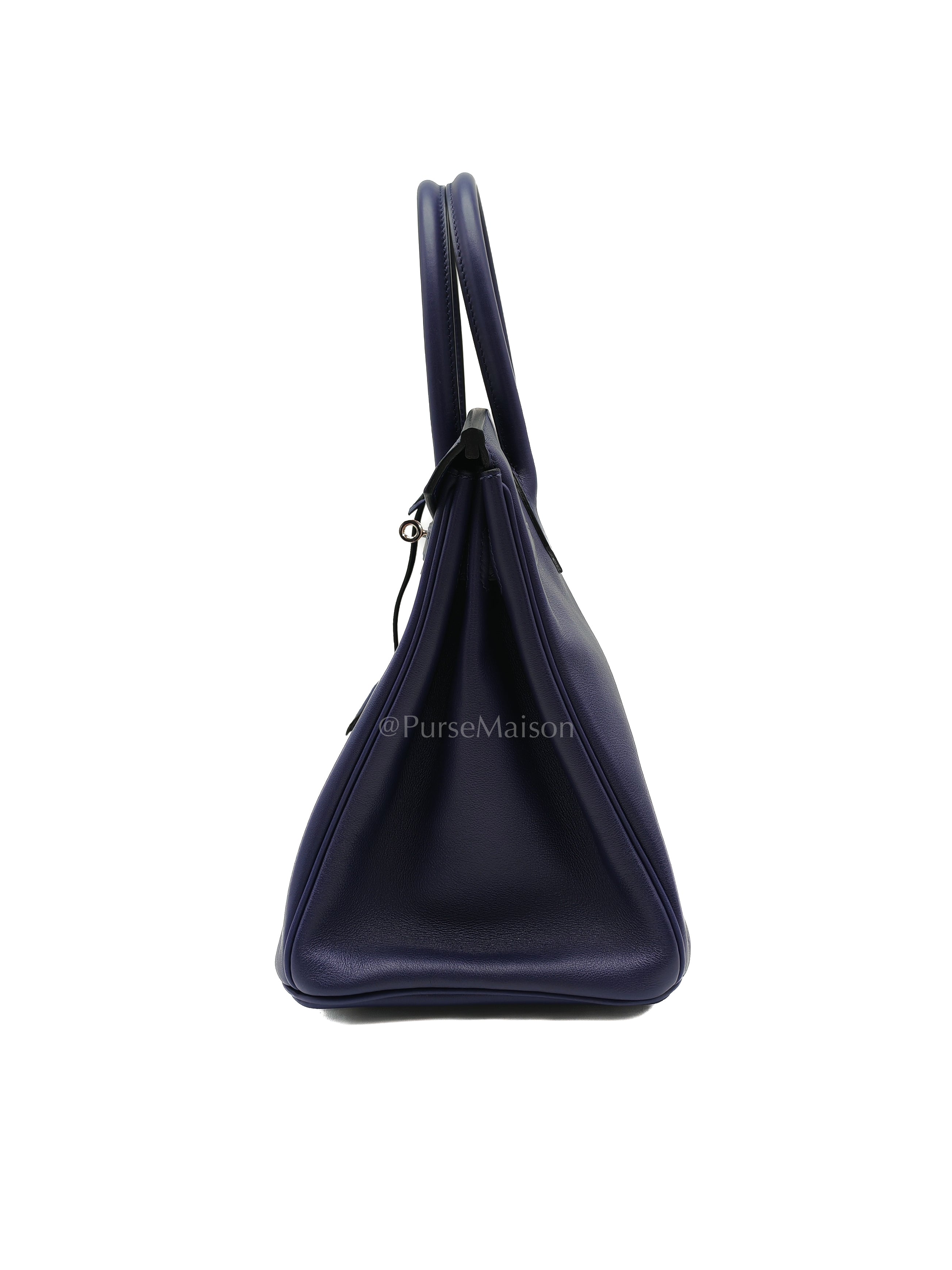 Birkin 30 Retourne in Tressage de Cuir Blue Du Nord/Bleu Encre Epsom in Swift Leather and Palladium Hardware Stamp D (2019) | Purse Maison Luxury Bags Shop