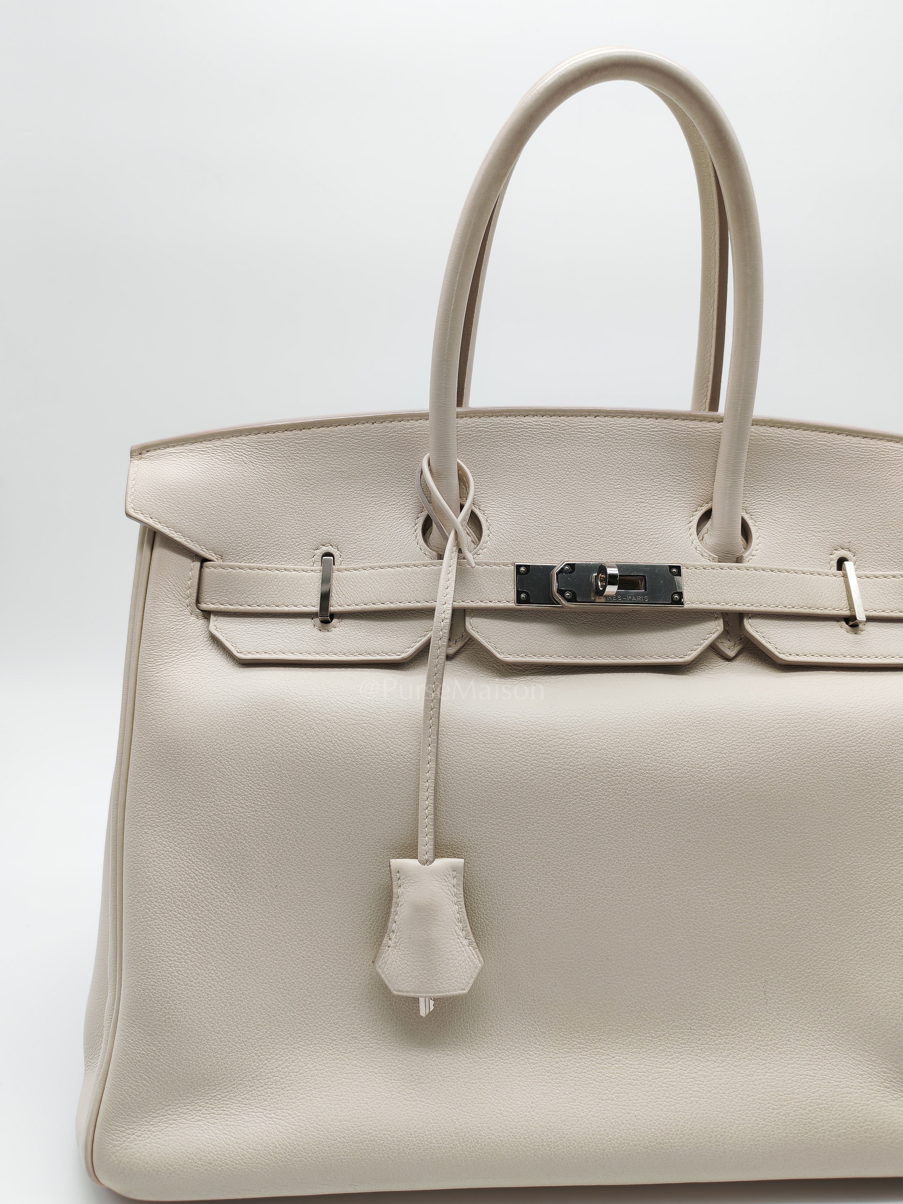 Birkin 35 in Nata Evercolor Leather and Palladium Hardware Stamp Square 0 (2011) | Purse Maison Luxury Bags Shop