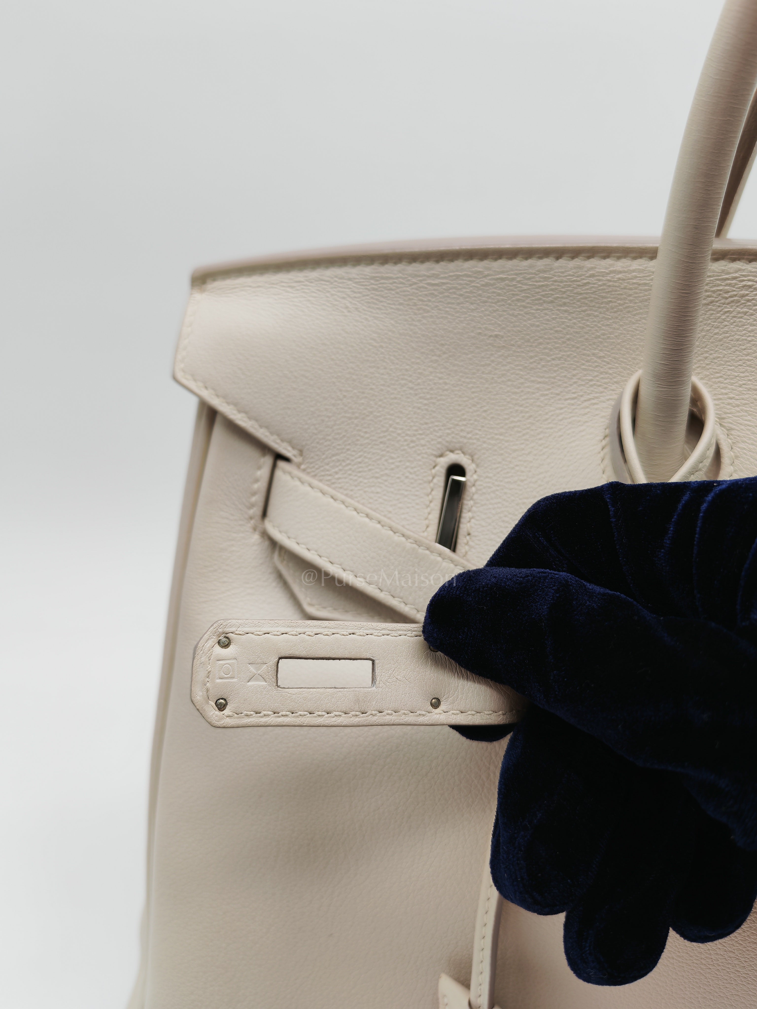 Birkin 35 in Nata Evercolor Leather and Palladium Hardware Stamp Square 0 (2011) | Purse Maison Luxury Bags Shop