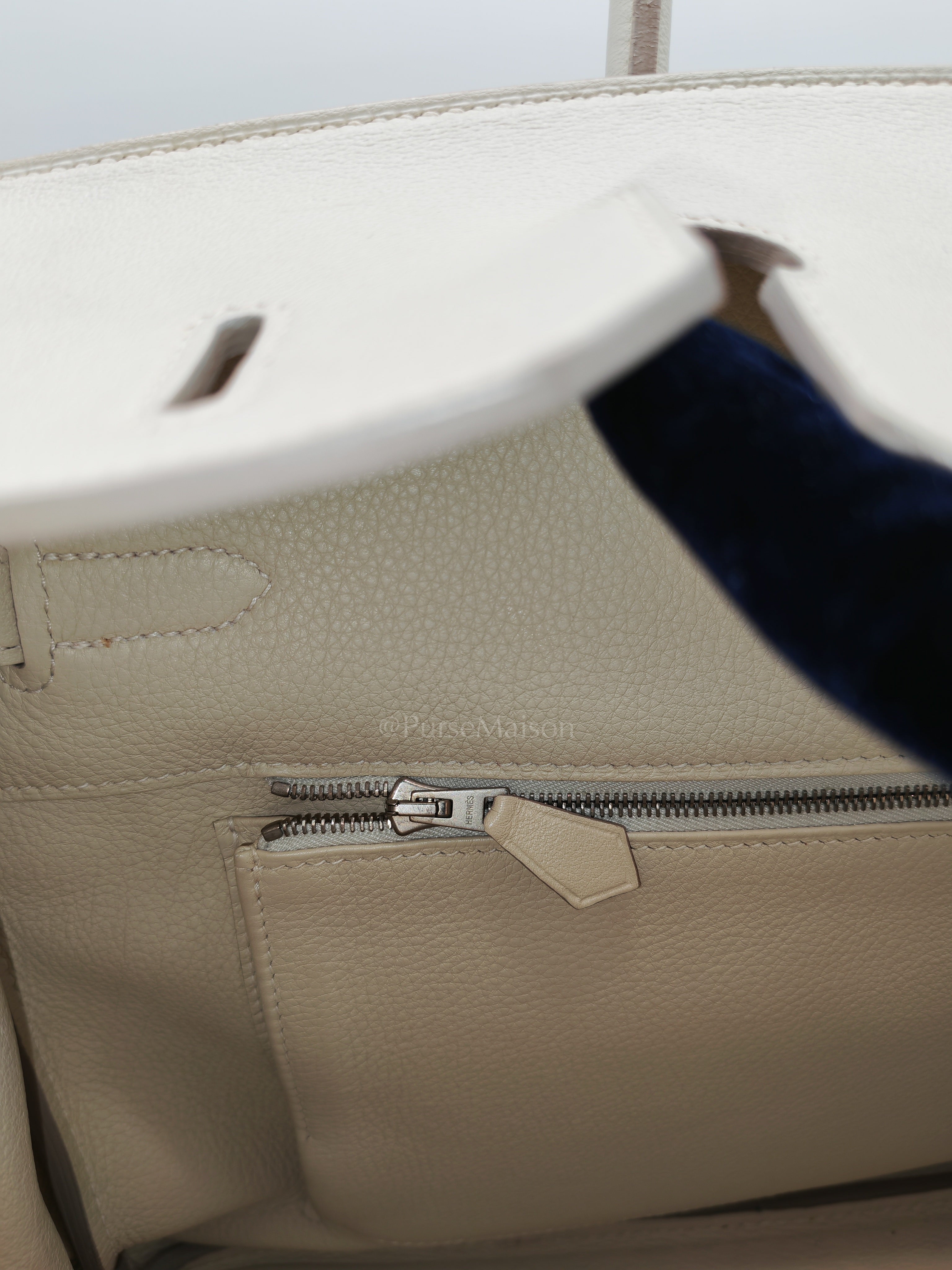 Birkin 35 in Nata Evercolor Leather and Palladium Hardware Stamp Square 0 (2011) | Purse Maison Luxury Bags Shop
