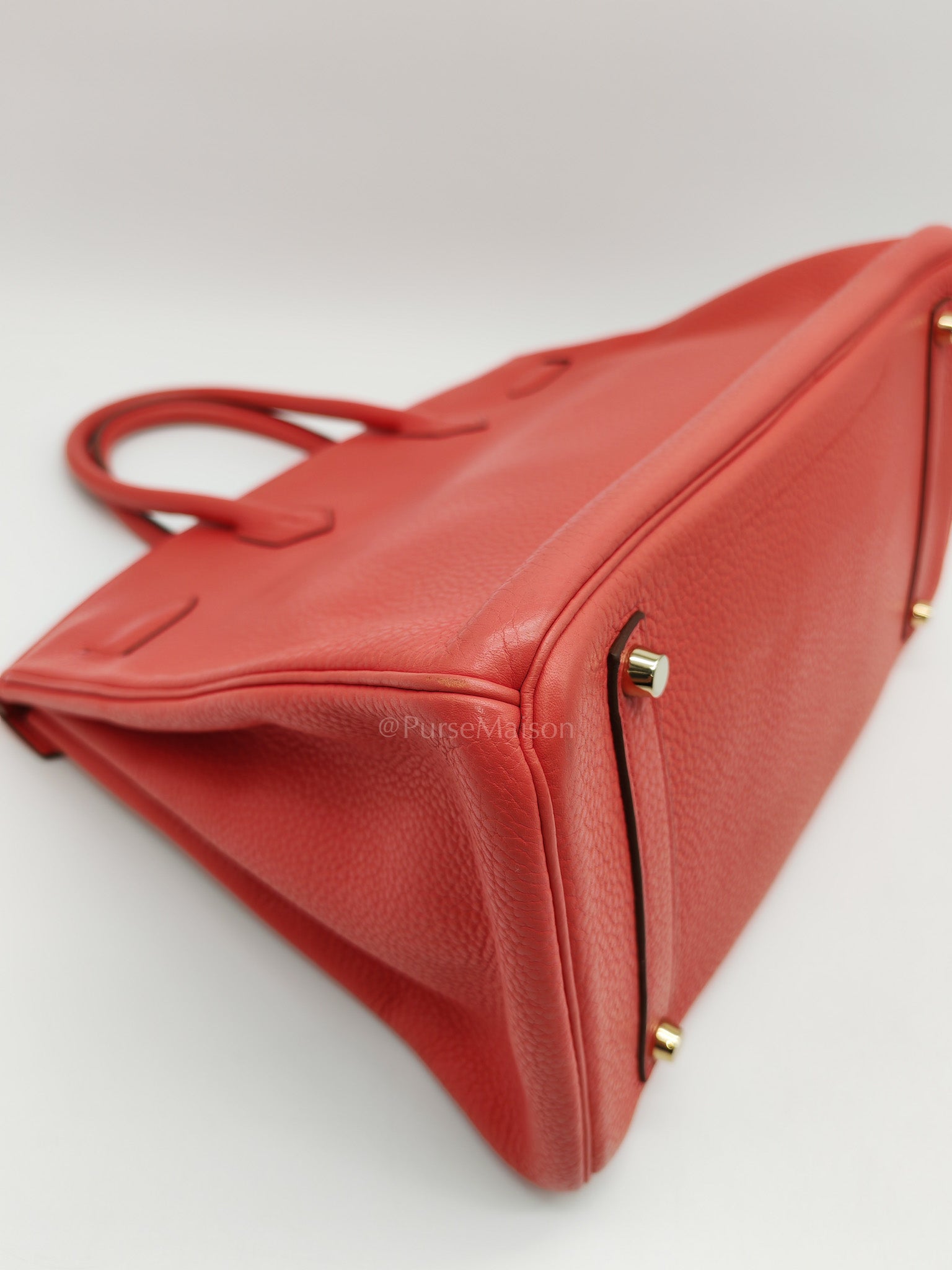 Birkin 35 Retourne in Bougainvillier Clemence Leather and Gold Hardware Stamp Square N (2010) | Purse Maison Luxury Bags Shop