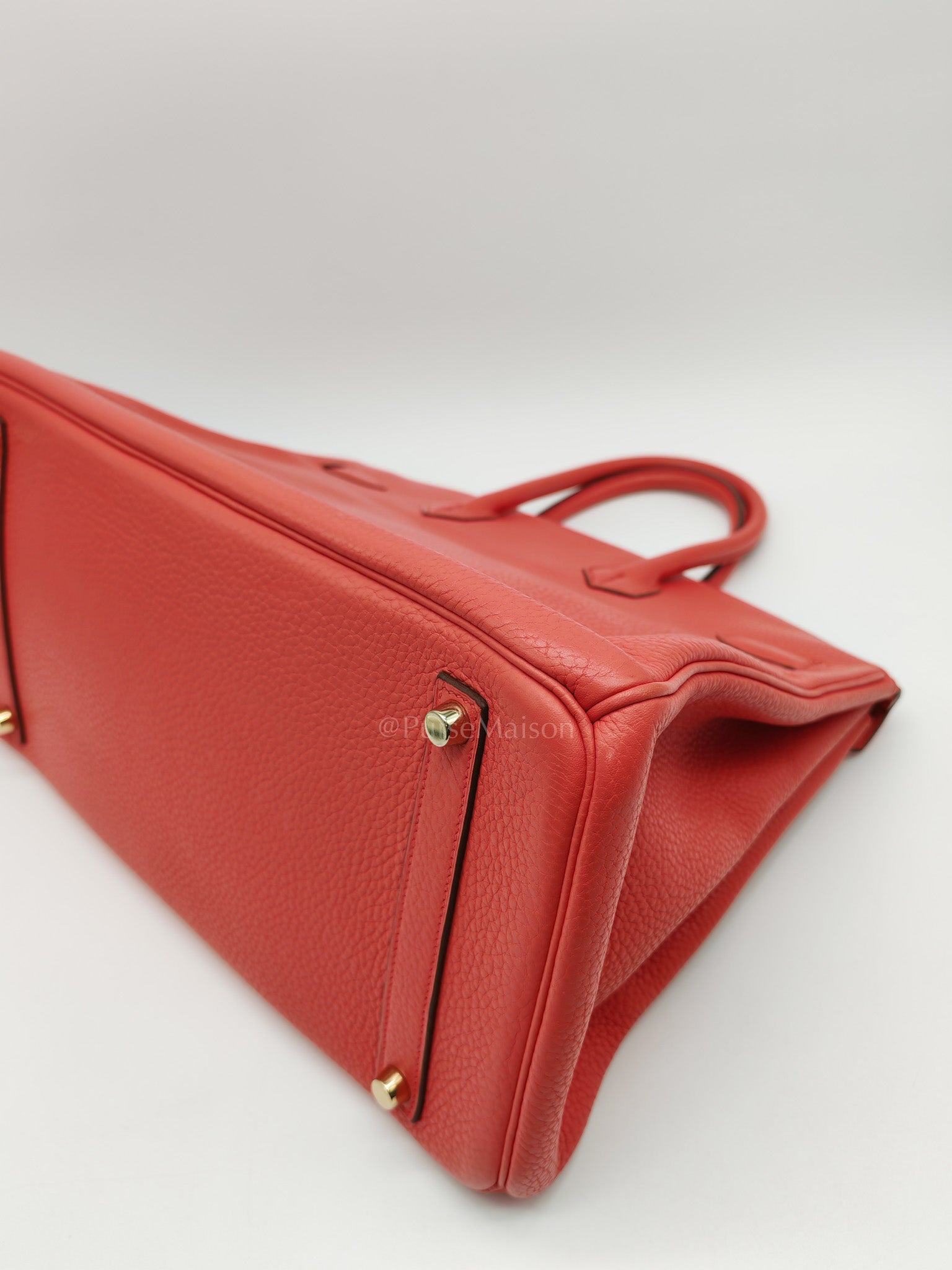 Birkin 35 Retourne in Bougainvillier Clemence Leather and Gold Hardware Stamp Square N (2010) | Purse Maison Luxury Bags Shop