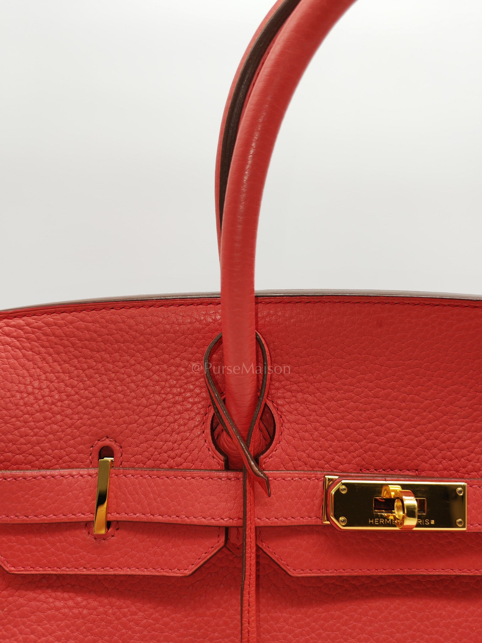 Birkin 35 Retourne in Bougainvillier Clemence Leather and Gold Hardware Stamp Square N (2010) | Purse Maison Luxury Bags Shop