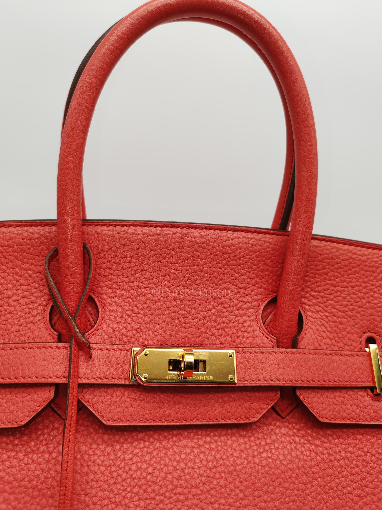 Birkin 35 Retourne in Bougainvillier Clemence Leather and Gold Hardware Stamp Square N (2010) | Purse Maison Luxury Bags Shop