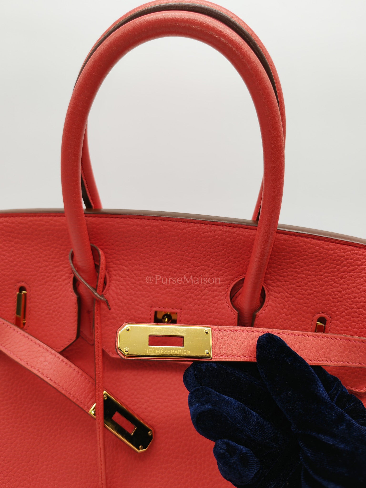 Birkin 35 Retourne in Bougainvillier Clemence Leather and Gold Hardware Stamp Square N (2010) | Purse Maison Luxury Bags Shop