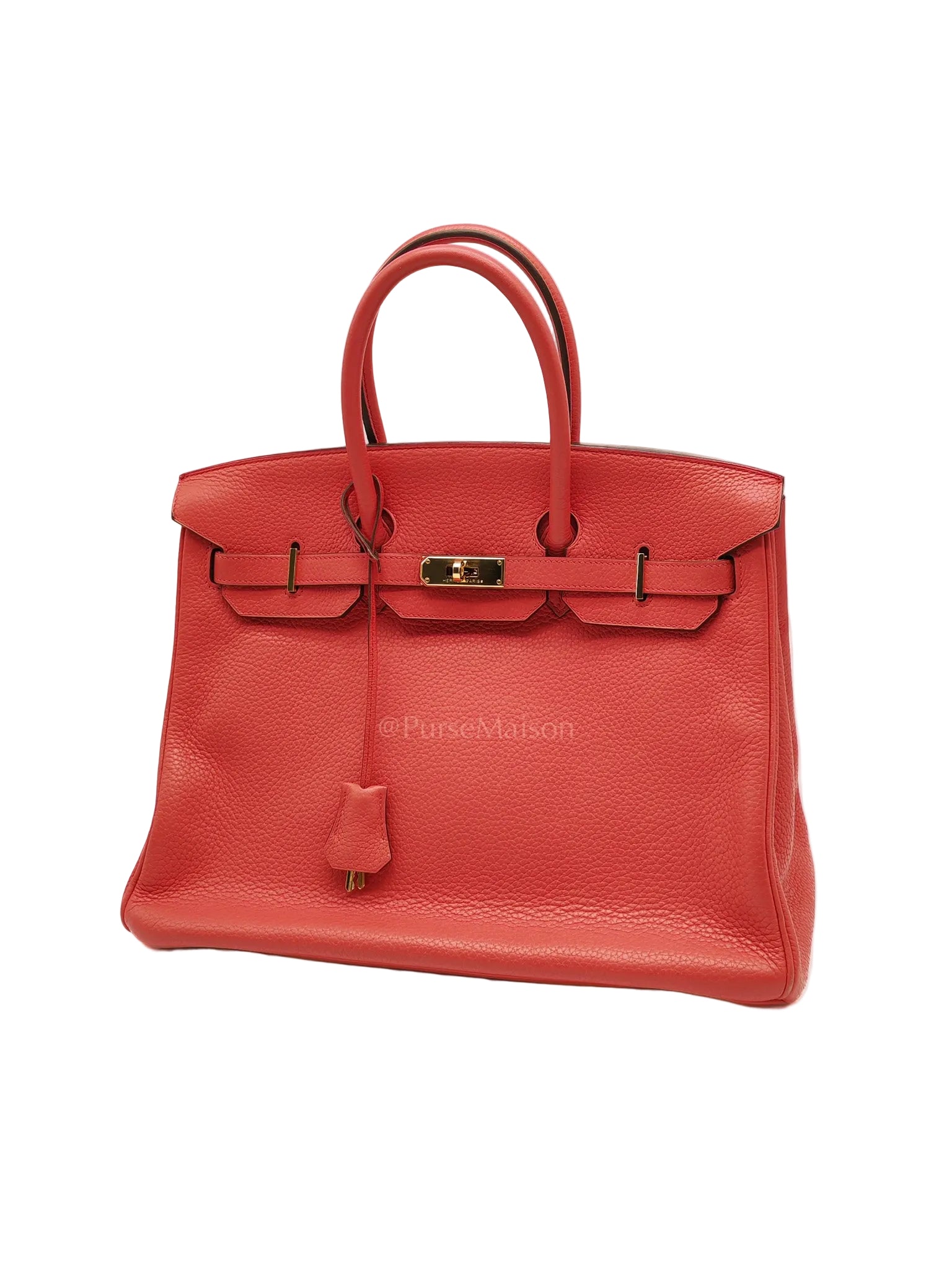 Birkin 35 Retourne in Bougainvillier Clemence Leather and Gold Hardware Stamp Square N (2010) | Purse Maison Luxury Bags Shop