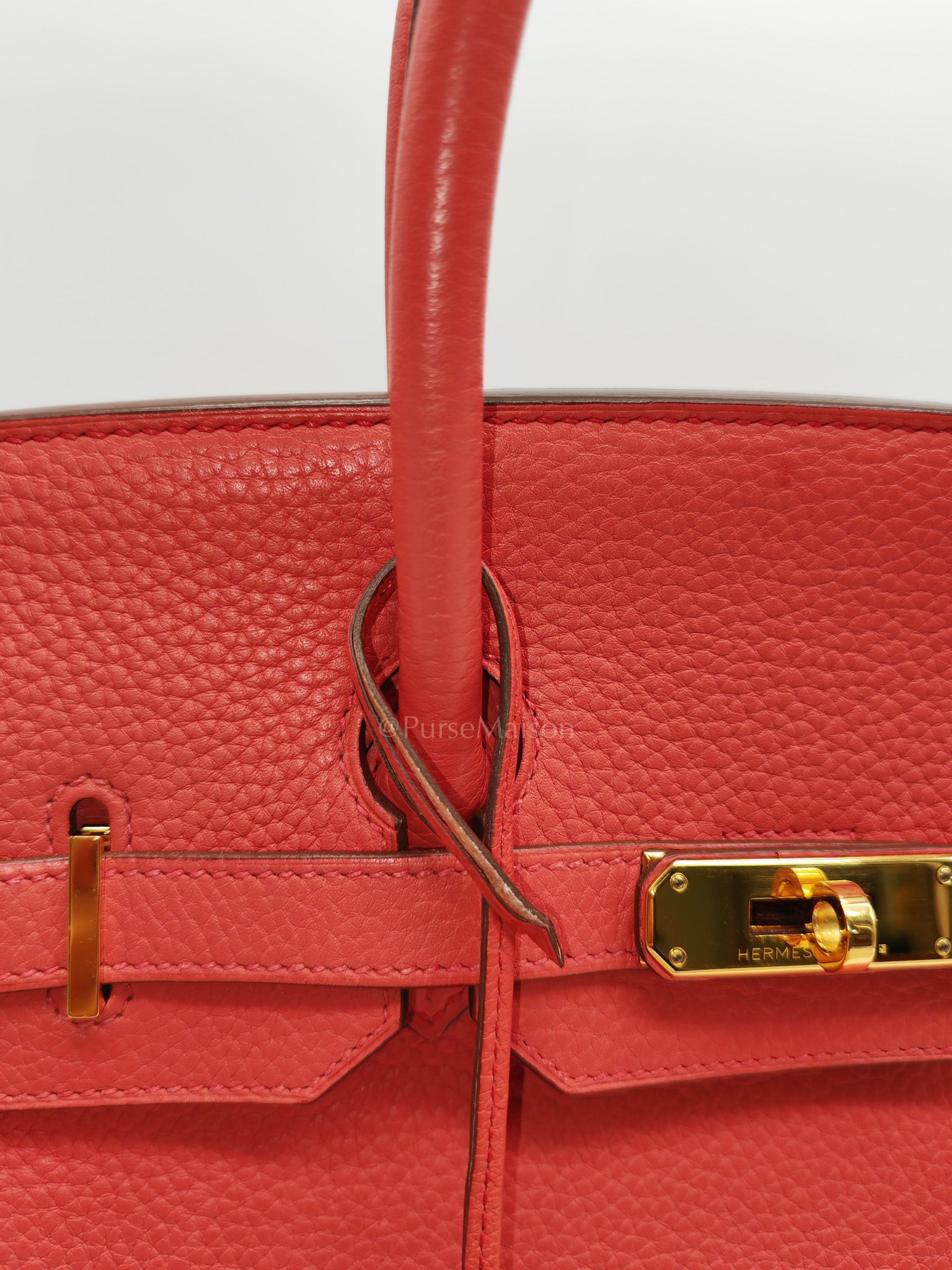 Birkin 35 Retourne in Bougainvillier Clemence Leather and Gold Hardware Stamp Square N (2010) | Purse Maison Luxury Bags Shop