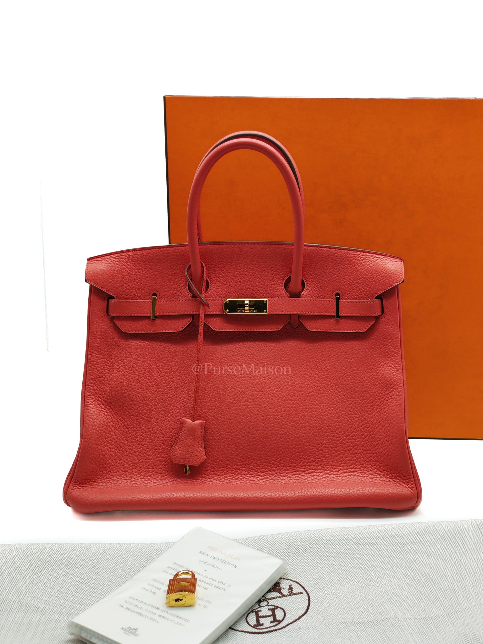 Birkin 35 Retourne in Bougainvillier Clemence Leather and Gold Hardware Stamp Square N (2010) | Purse Maison Luxury Bags Shop