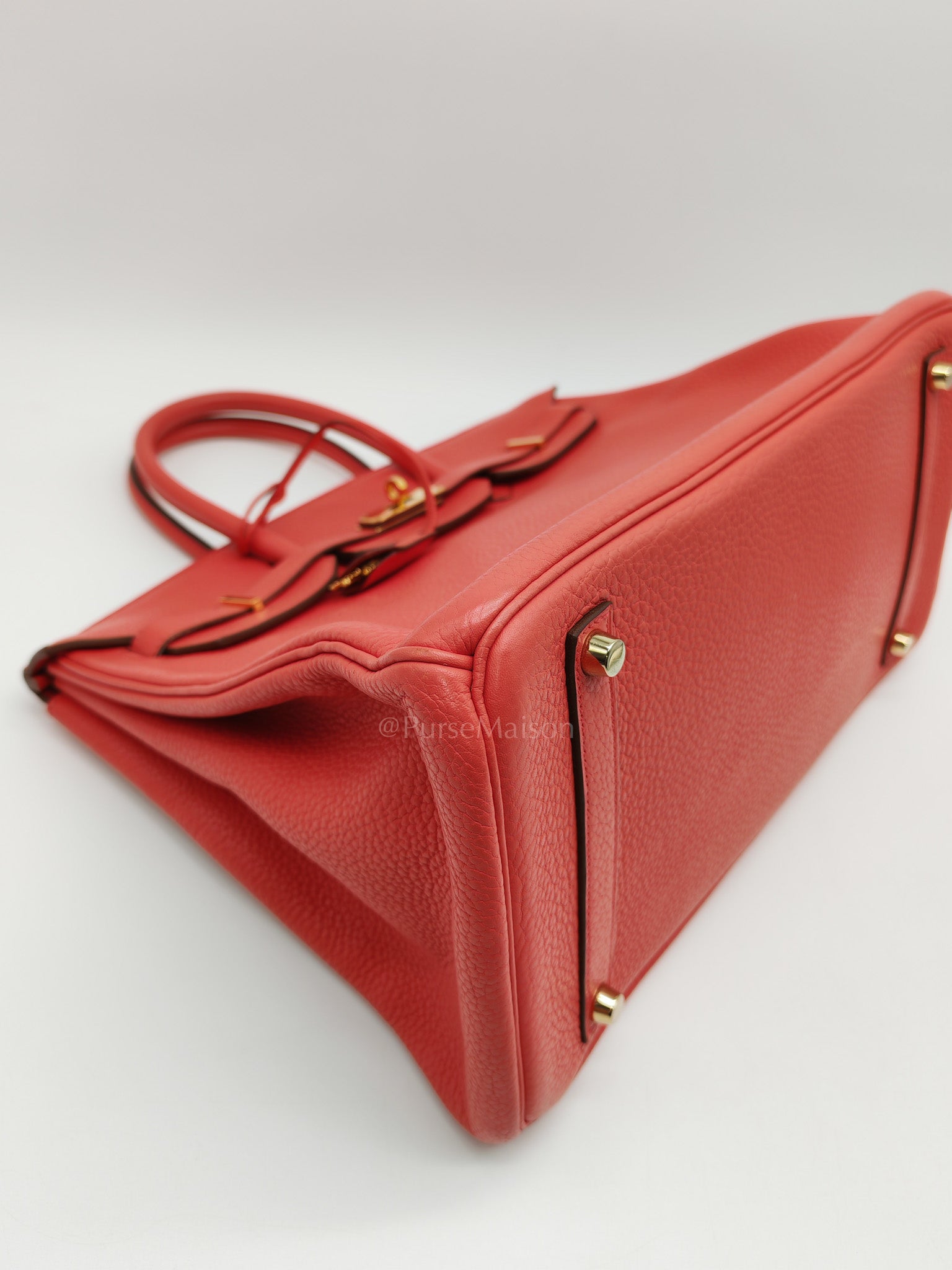 Birkin 35 Retourne in Bougainvillier Clemence Leather and Gold Hardware Stamp Square N (2010) | Purse Maison Luxury Bags Shop
