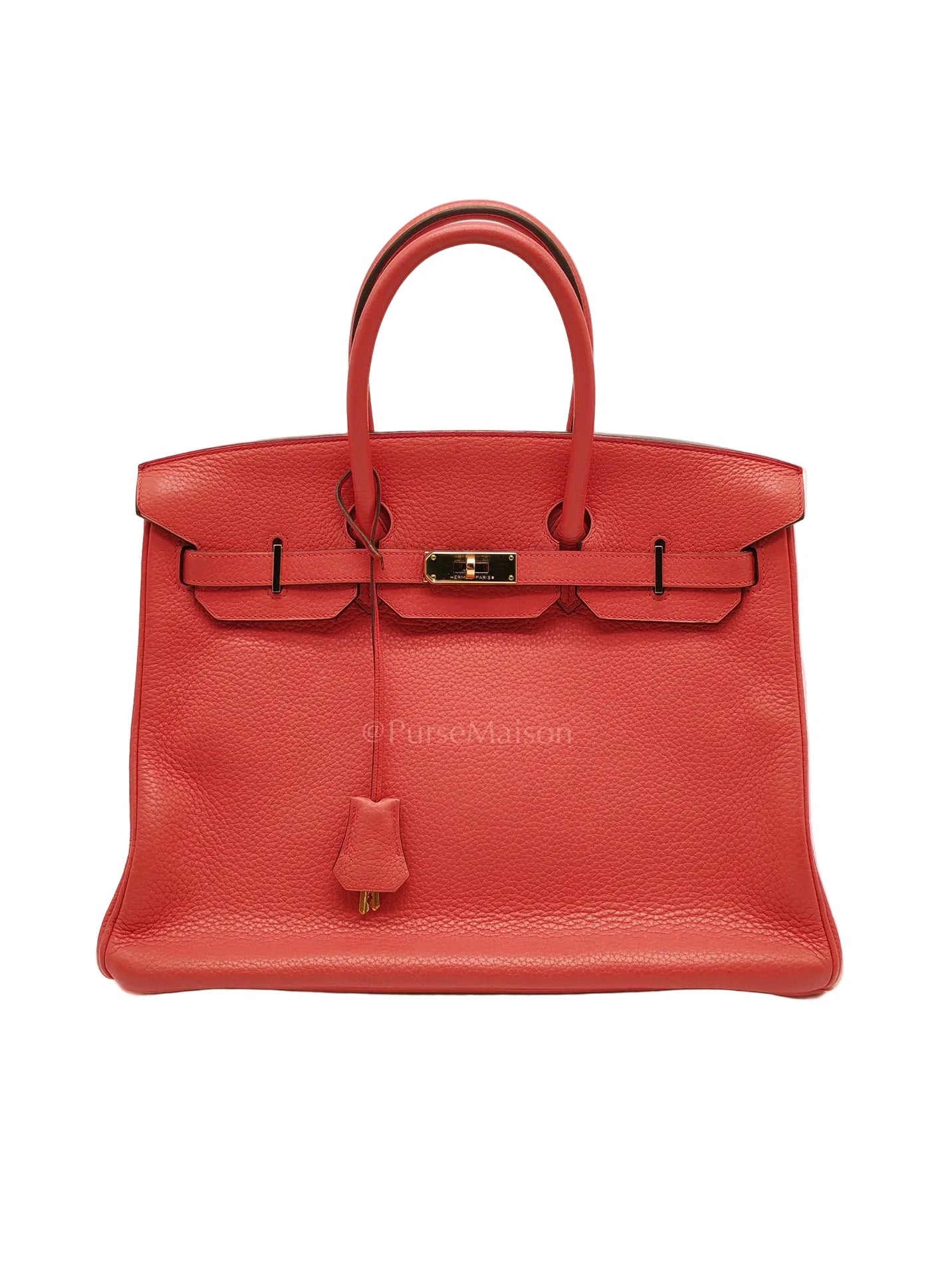 Birkin 35 Retourne in Bougainvillier Clemence Leather and Gold Hardware Stamp Square N (2010) | Purse Maison Luxury Bags Shop
