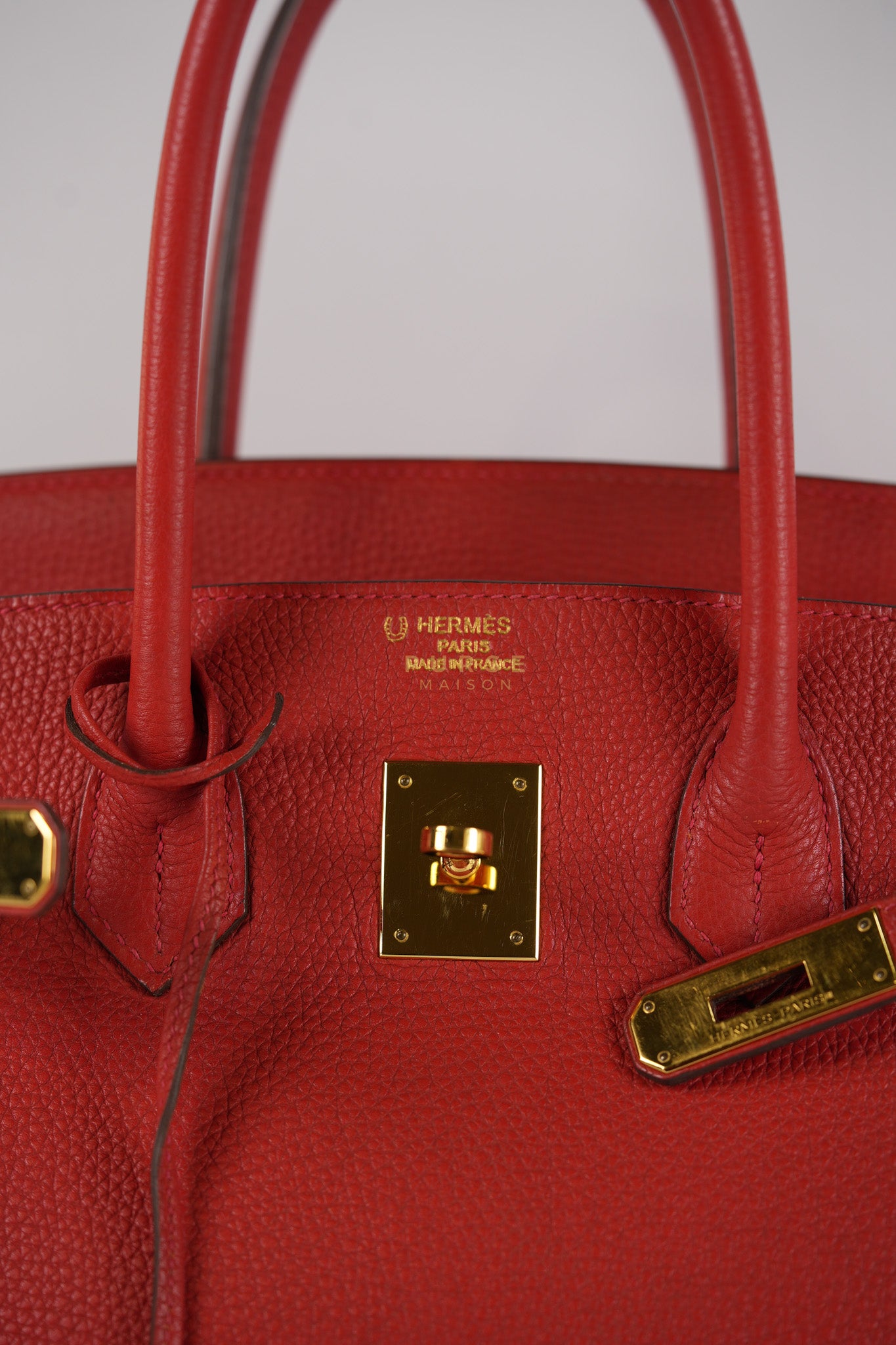 Birkin 35 Retourne Red in Togo Leather Dark Red Chevre interior and Gold Hardware Stamp P Square (2012) | Purse Maison Luxury Bags Shop