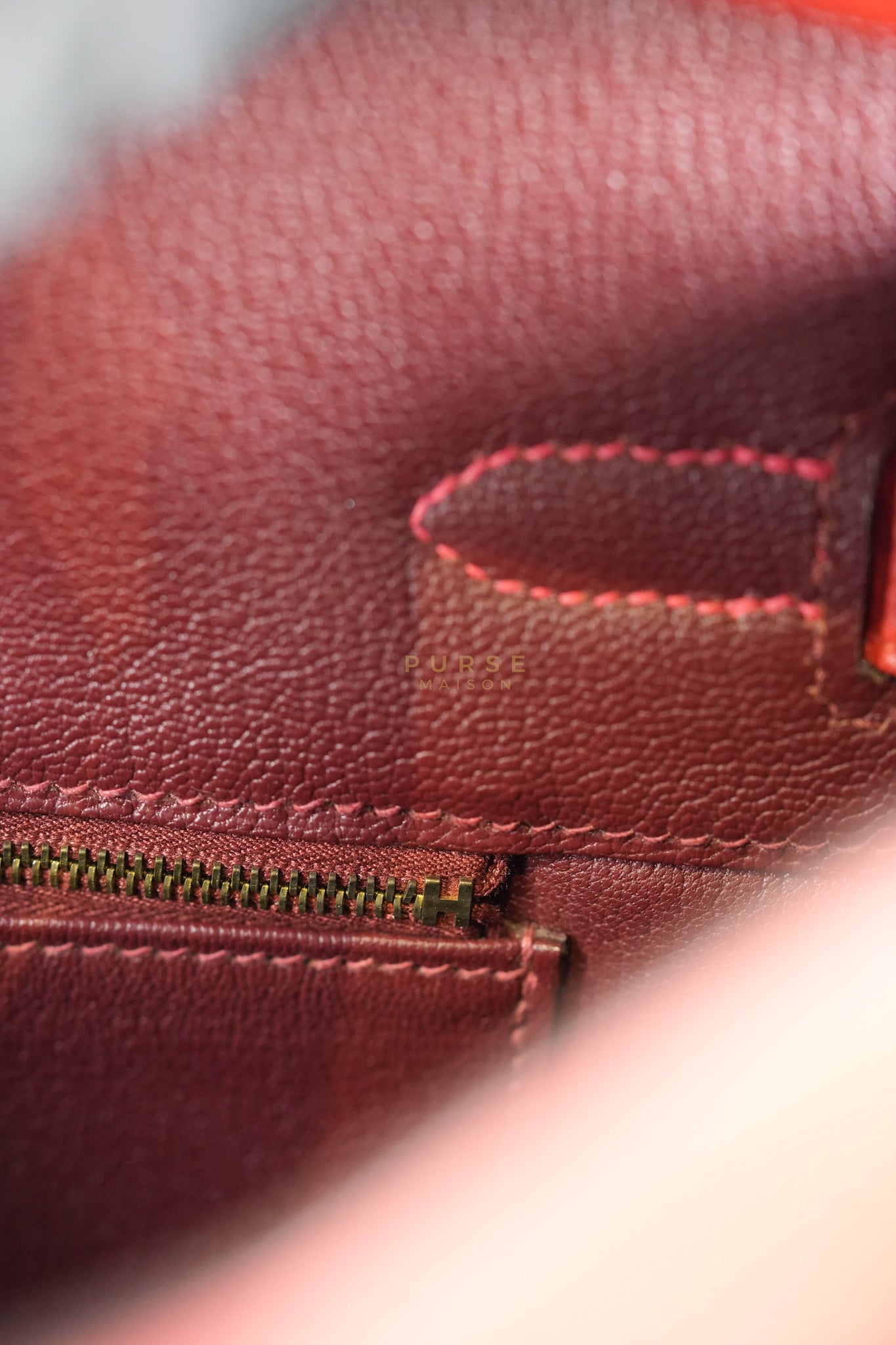 Birkin 35 Retourne Red in Togo Leather Dark Red Chevre interior and Gold Hardware Stamp P Square (2012) | Purse Maison Luxury Bags Shop