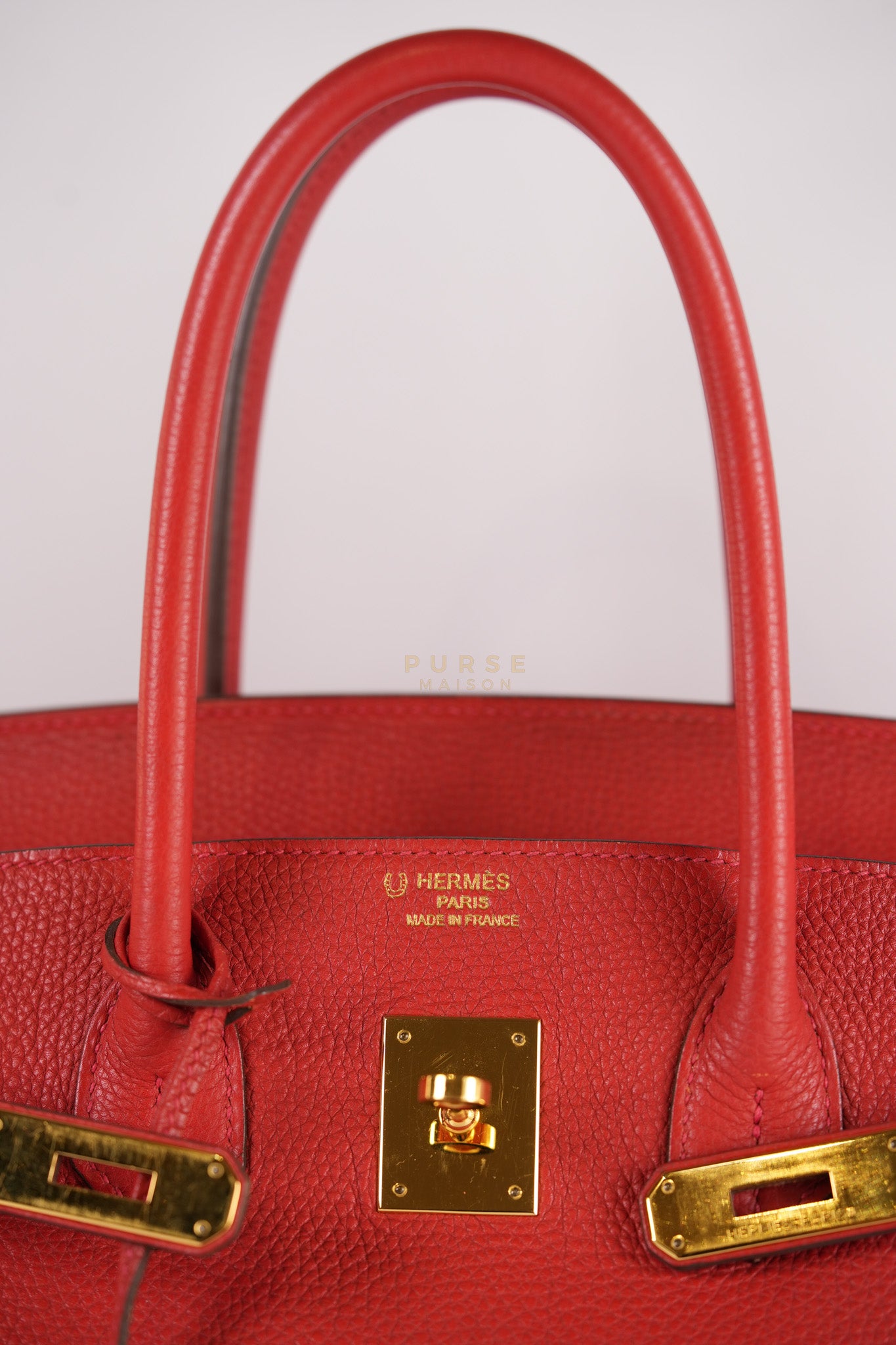 Birkin 35 Retourne Red in Togo Leather Dark Red Chevre interior and Gold Hardware Stamp P Square (2012) | Purse Maison Luxury Bags Shop
