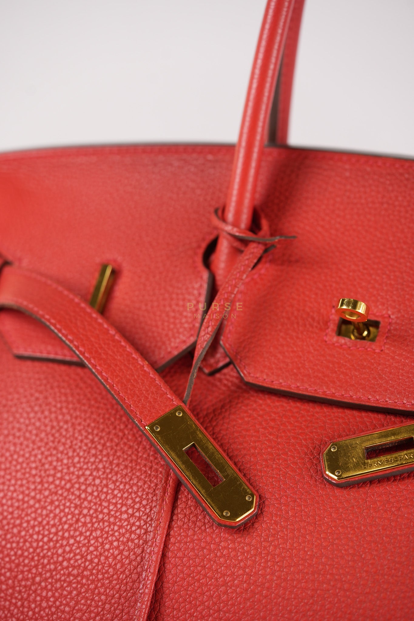 Birkin 35 Retourne Red in Togo Leather Dark Red Chevre interior and Gold Hardware Stamp P Square (2012) | Purse Maison Luxury Bags Shop