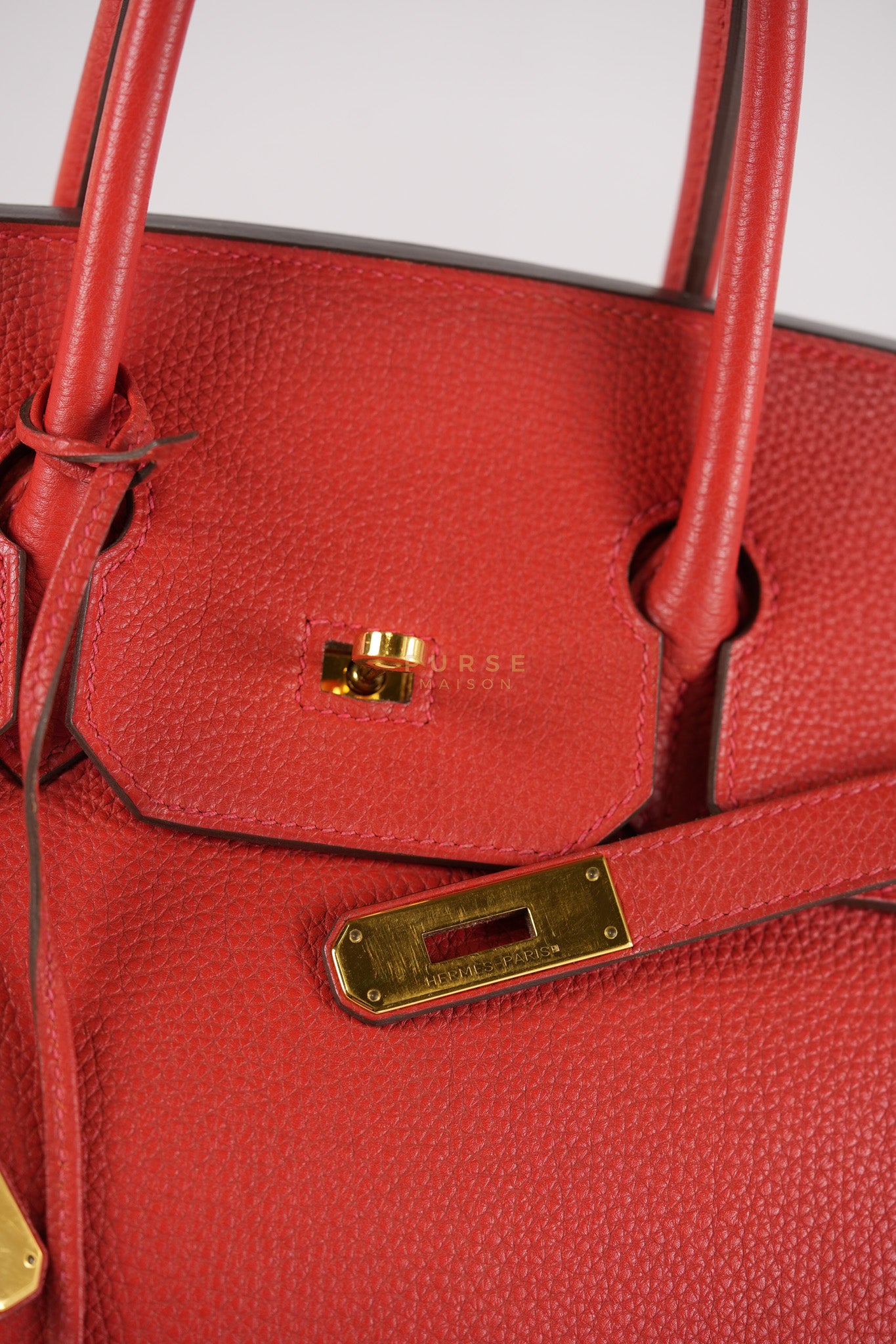 Birkin 35 Retourne Red in Togo Leather Dark Red Chevre interior and Gold Hardware Stamp P Square (2012) | Purse Maison Luxury Bags Shop